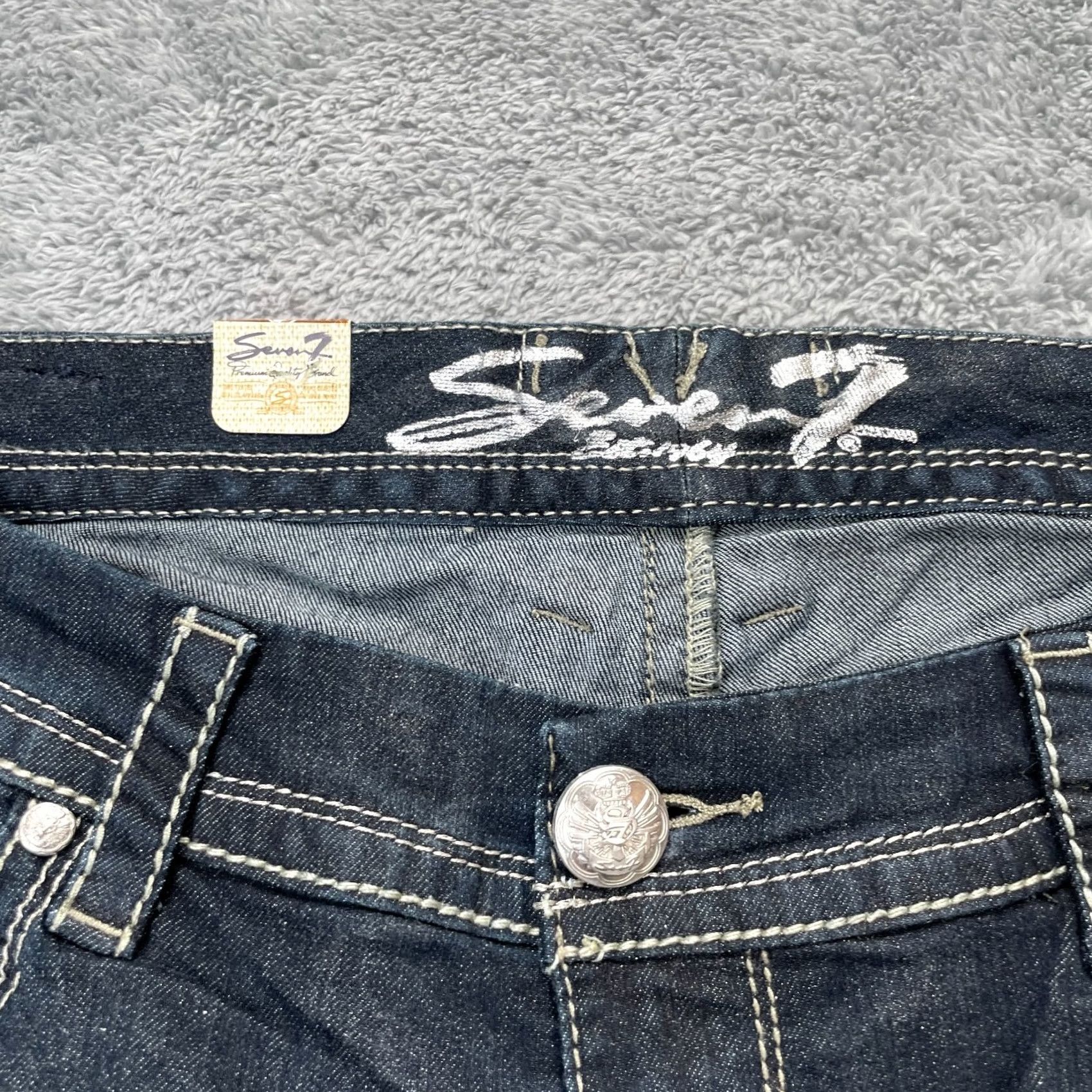 Vintage Seven7 Jeans Womens 16 Denim Blue Sparkle Luxe Whiskered 5-Pocket Skinny Regular Inseam 31” Button Zip Closet Mens Womens Girls Size 26" / US 2 / IT 38 - 3 Thumbnail