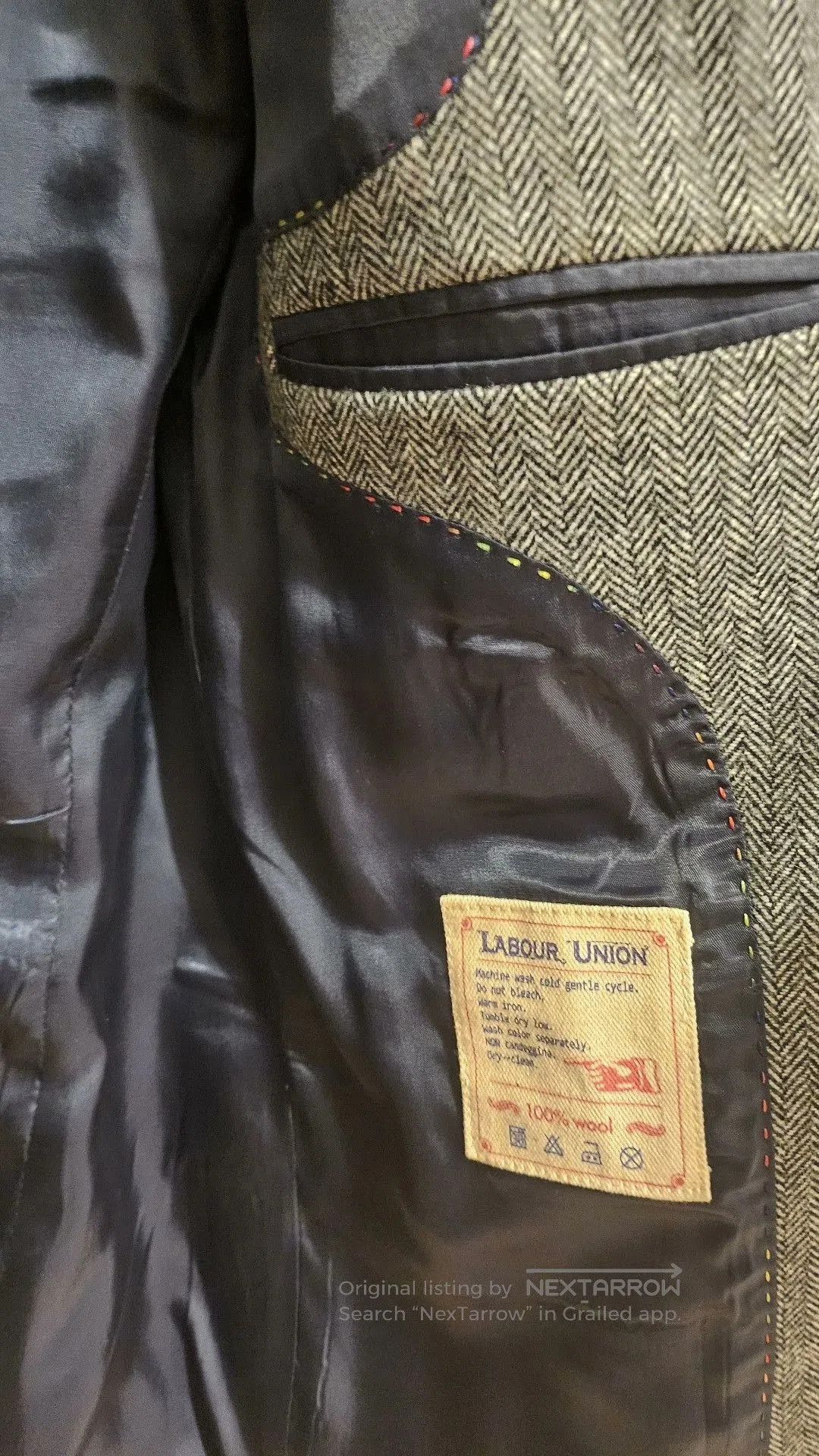 Stepney Workers Club Labour Union Vintage Herringbone Wool Blazer. Size US L / EU 52-54 / 3 - 6 Thumbnail