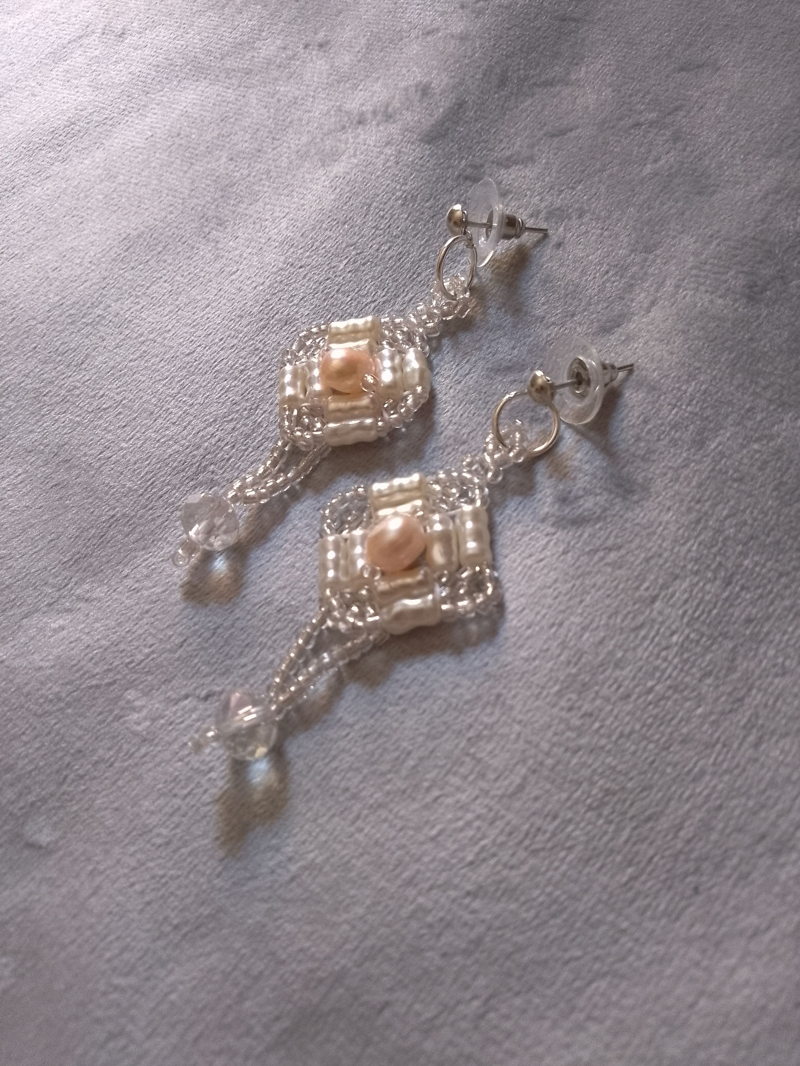 Handmade Dangling earrings with natural freshwater pearls Size ONE SIZE - 5 Thumbnail