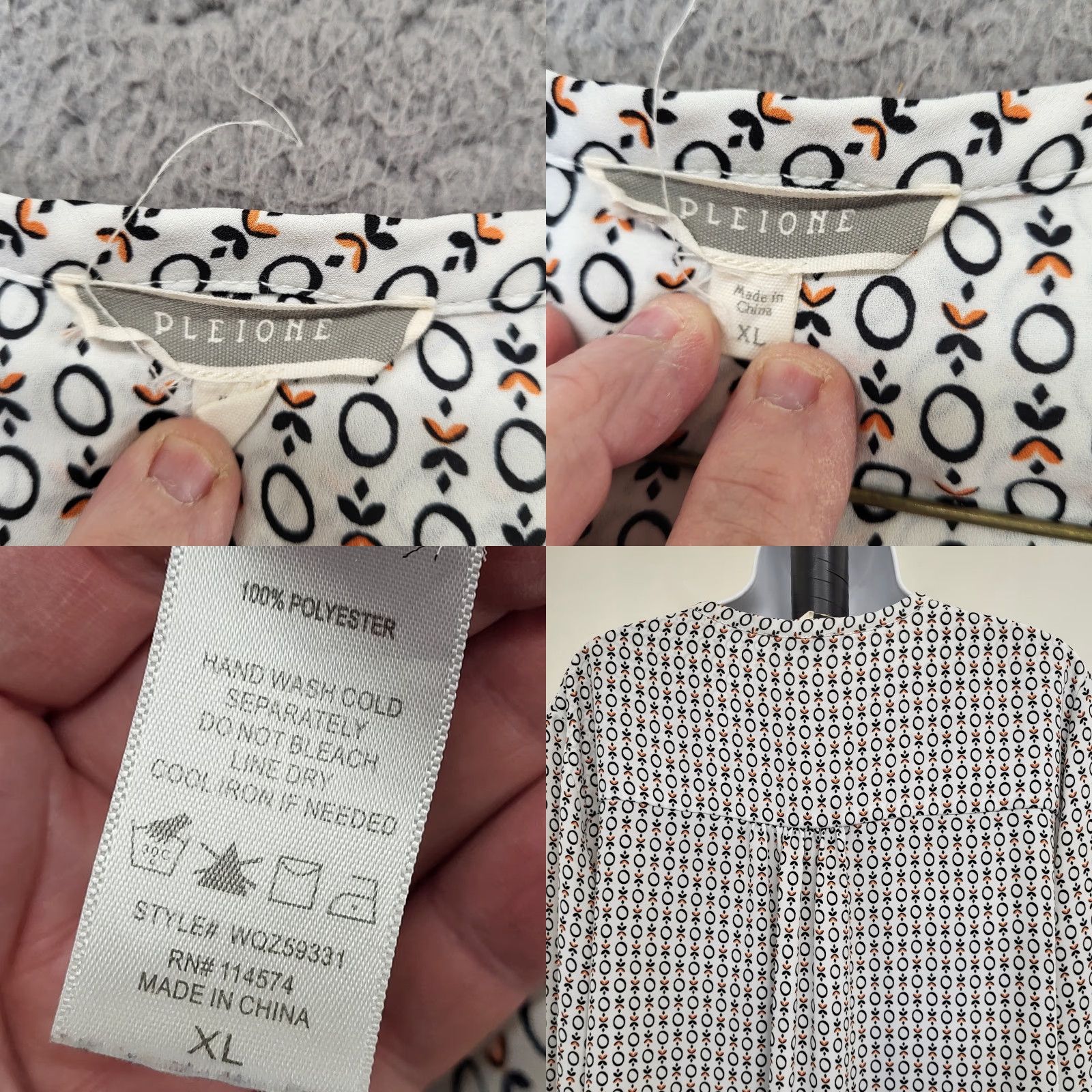 Vintage Pleione Blouse Women's Size XL Black/White Geo Print Long Sleeve VNeck Polyester Geometric Pattern Geo Print Shirt Womens XL Size XL / US 12-14 / IT 48-50 - 9 Thumbnail