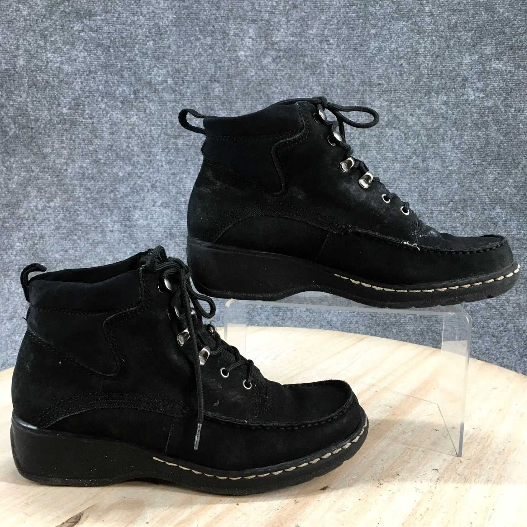 Vintage Sonoma Boots Womens 7 M Jasper Ankle Booties Black Leather Moc Toe Wedge Heels - China Size US 7 / IT 37 - 2 Thumbnail