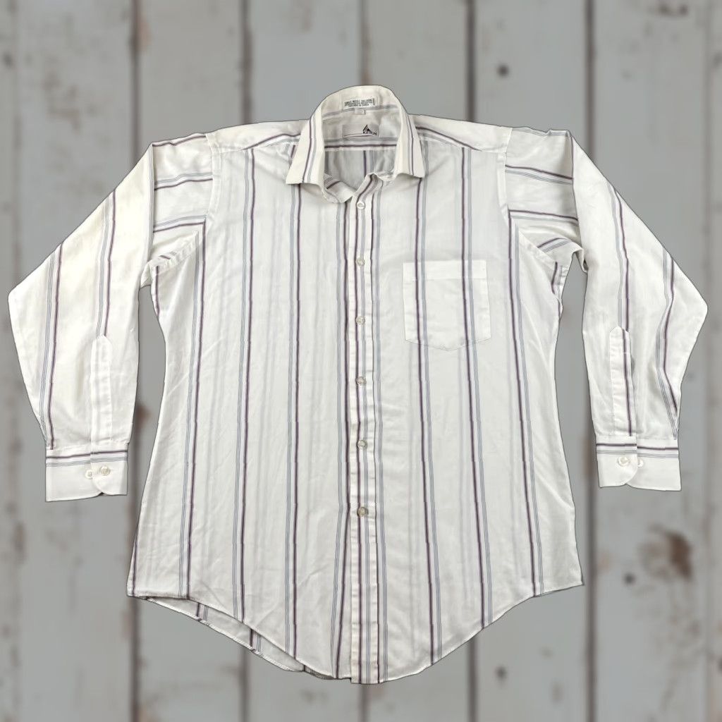 Vintage VINTAGE Ketch Long Sleeve Button Shirt White Vertical Purple Stripes 15.5 Large Shirt Mens Vintage Size US L / EU 52-54 / 3 - 1 Thumbnail