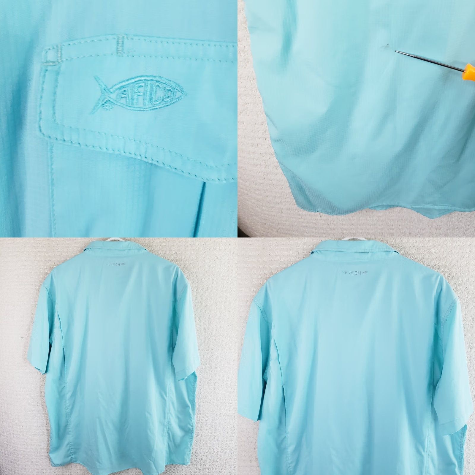 Vintage AFTCO Aftech Men XL Blue Short Sleeve 2 Pocket Button Front Fishing Shirt Size US XL / EU 56 / 4 - 8 Thumbnail