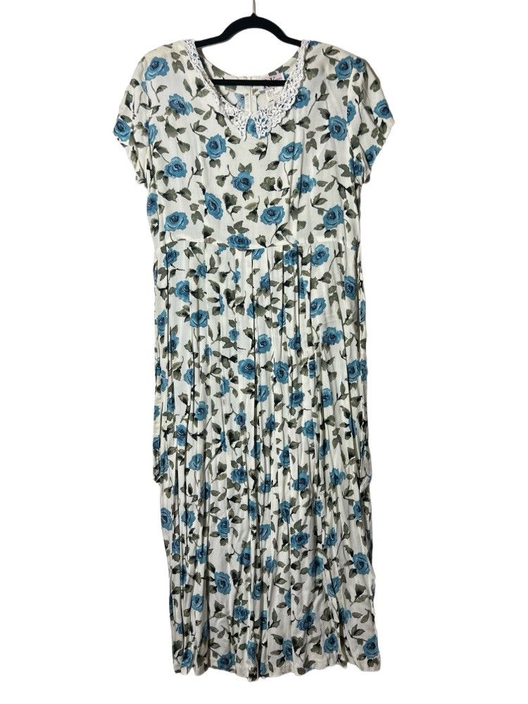 Other × Vintage Vintage 80's R&K Originals White and Blue Floral Maxi Dress Size L / US 10 / IT 46 - 1 Thumbnail