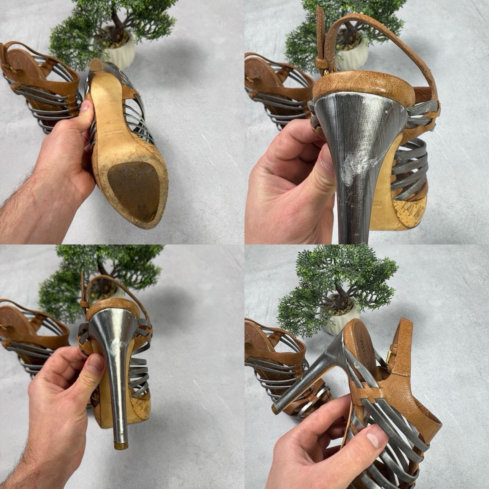 Miu Miu Miu Miu Platform Strappy Brown/ Silver Heels Sandals Size US 8.5 / IT 38.5 - 23 Thumbnail