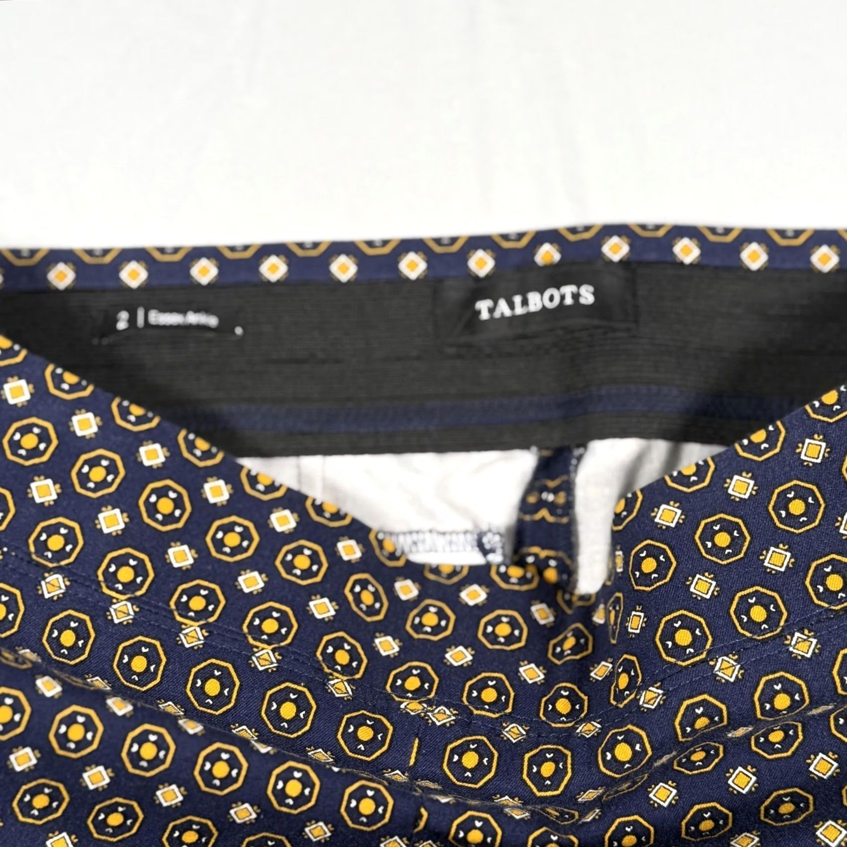 Talbots Talbots Essex Pants Geometric Print Stretch Ankle Slim Career Workwear Office Blue Yellow Womens 2 Slim Leg Ankle 28in Inseam 28in Pull On Size 26" / US 2 / IT 38 - 3 Thumbnail