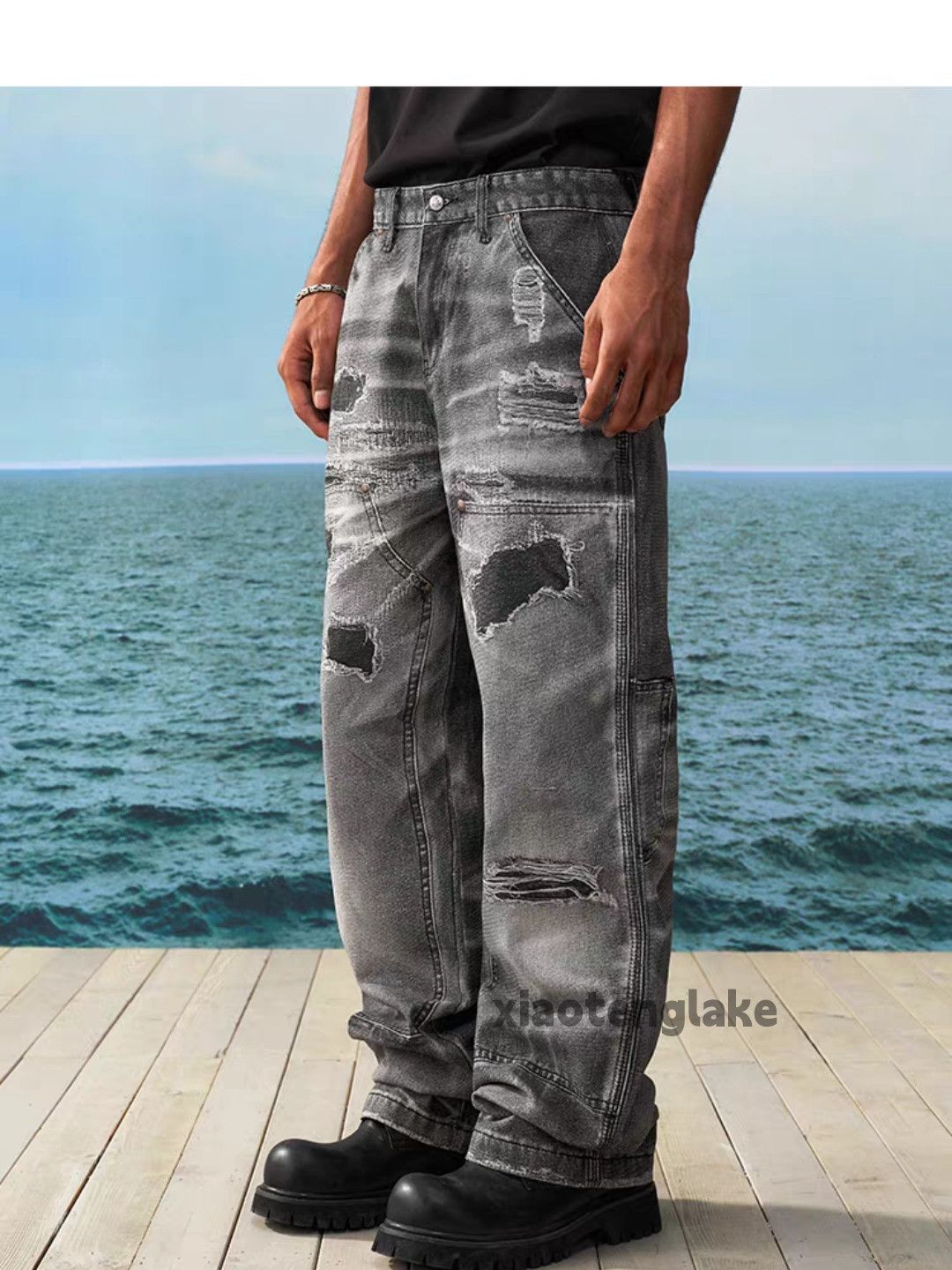 Jean × Vintage Unisex washed retro y2k hiphop digital damaged jeans Size US 32 / EU 48 - 1 Thumbnail
