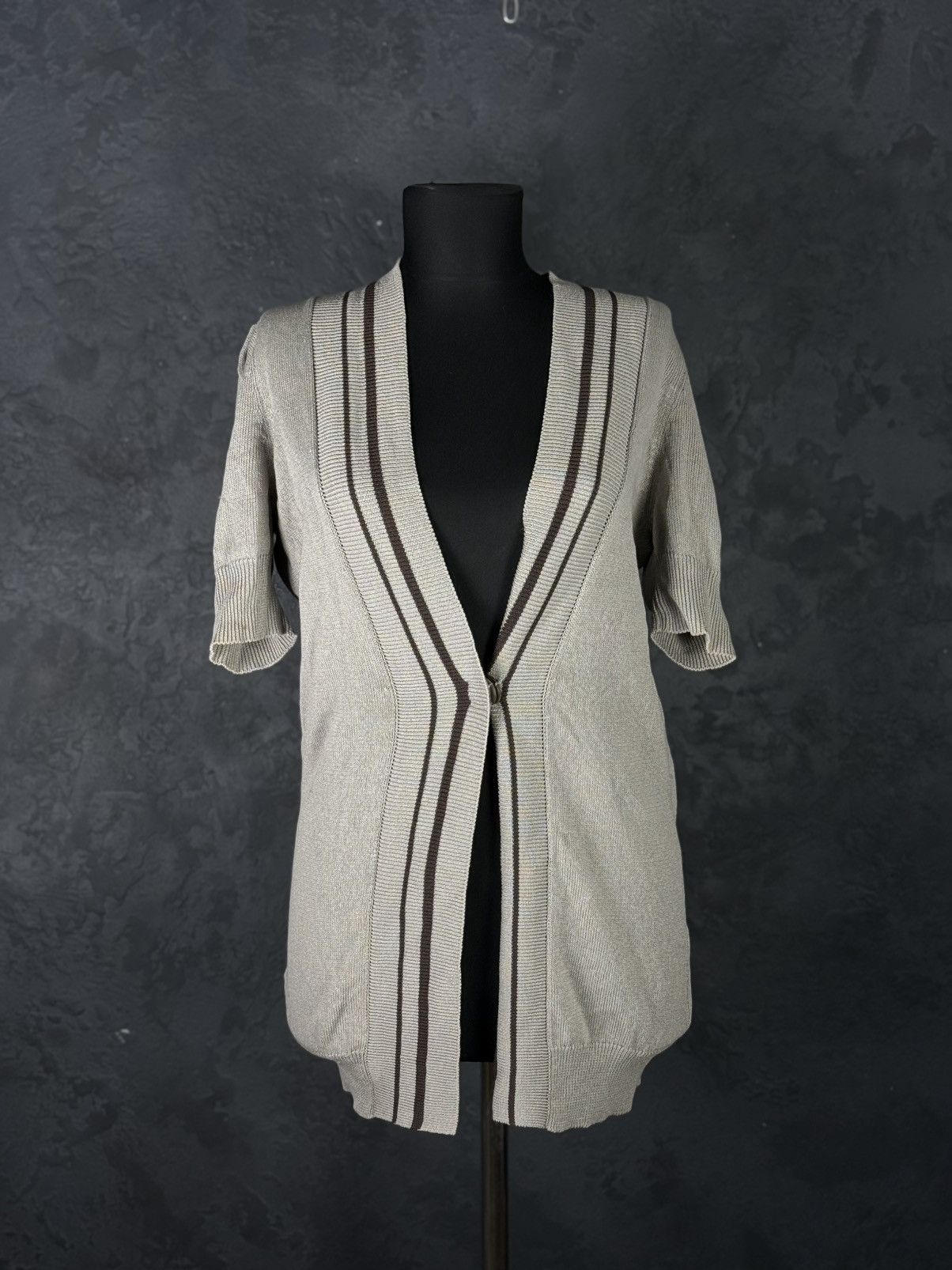 Brunello Cucinelli Brunello Cucinelli Beige Short Sleeve Button Long Cardigan Size M / US 6-8 / IT 42-44 - 1 Thumbnail