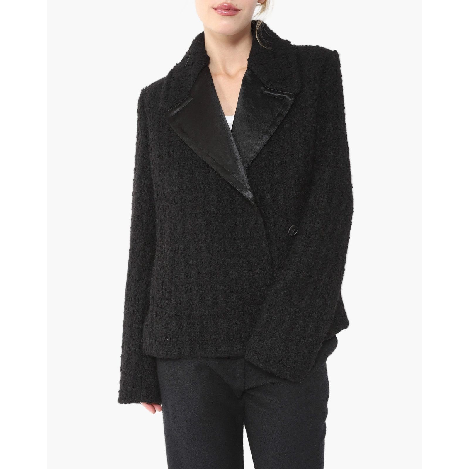 Haider Ackermann FW18 Double Breasted Short-Coat in Black Tweed Size XS / US 0-2 / IT 36-38 - 1 Thumbnail