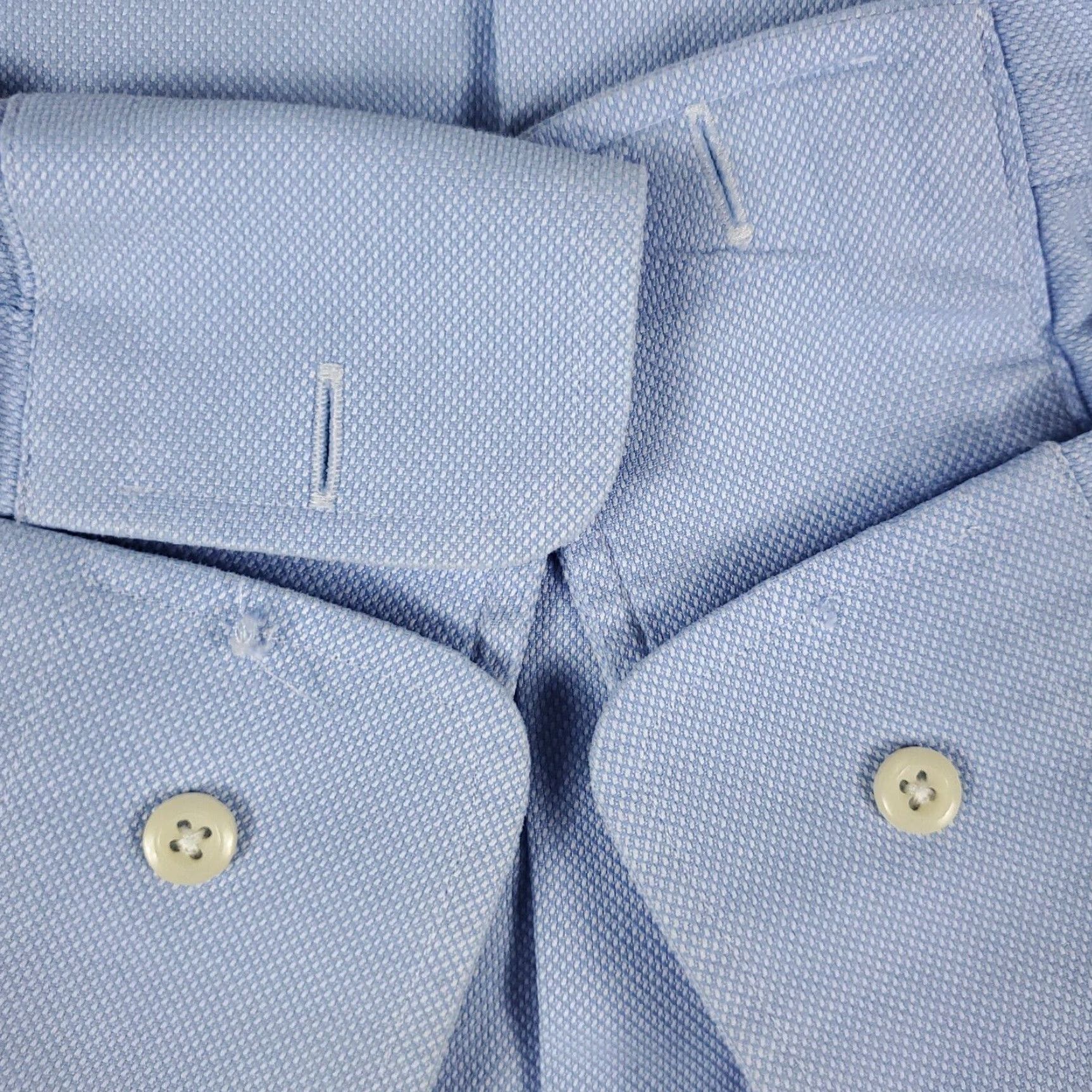 David Donahue David Donahue Dress Shirt Mens Size 17 Blue Solid Long Sleeve Button Up Modern Size 46R - 3 Thumbnail