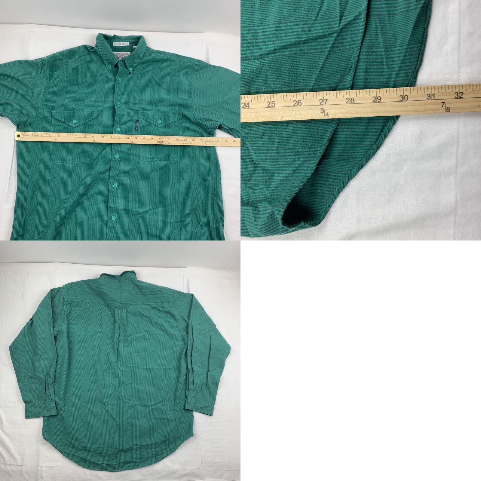 Levi's VINTAGE Levi's Button-Up Shirt Adult Large Green Stripes Silver Label USA Men Size US L / EU 52-54 / 3 - 8 Thumbnail