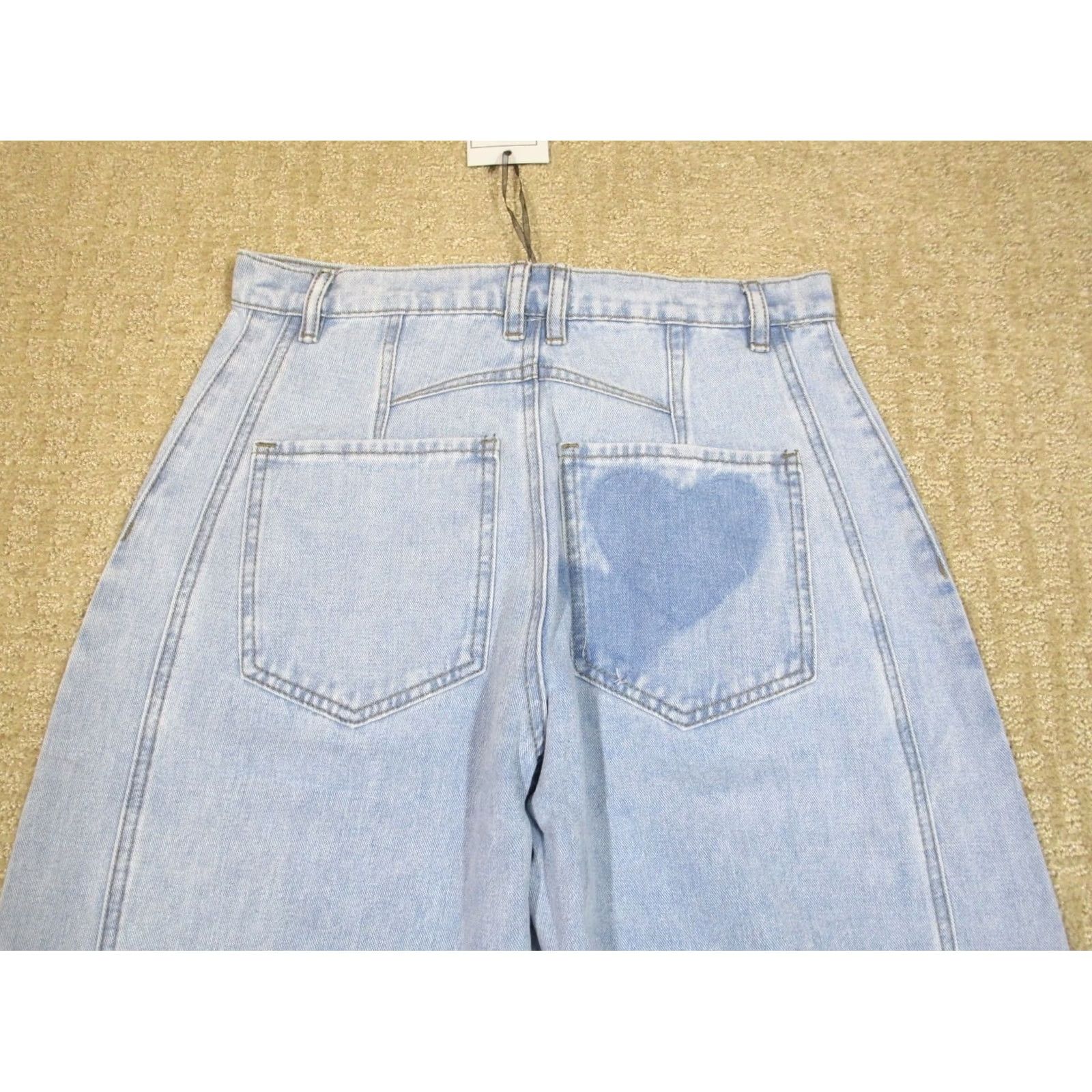 Vintage Sage Fig Jeans Women 30 High Rise Barrel Button Fly Hearts Light Wash NWT Jeans Size 32" / US 10 / IT 46 - 4 Thumbnail