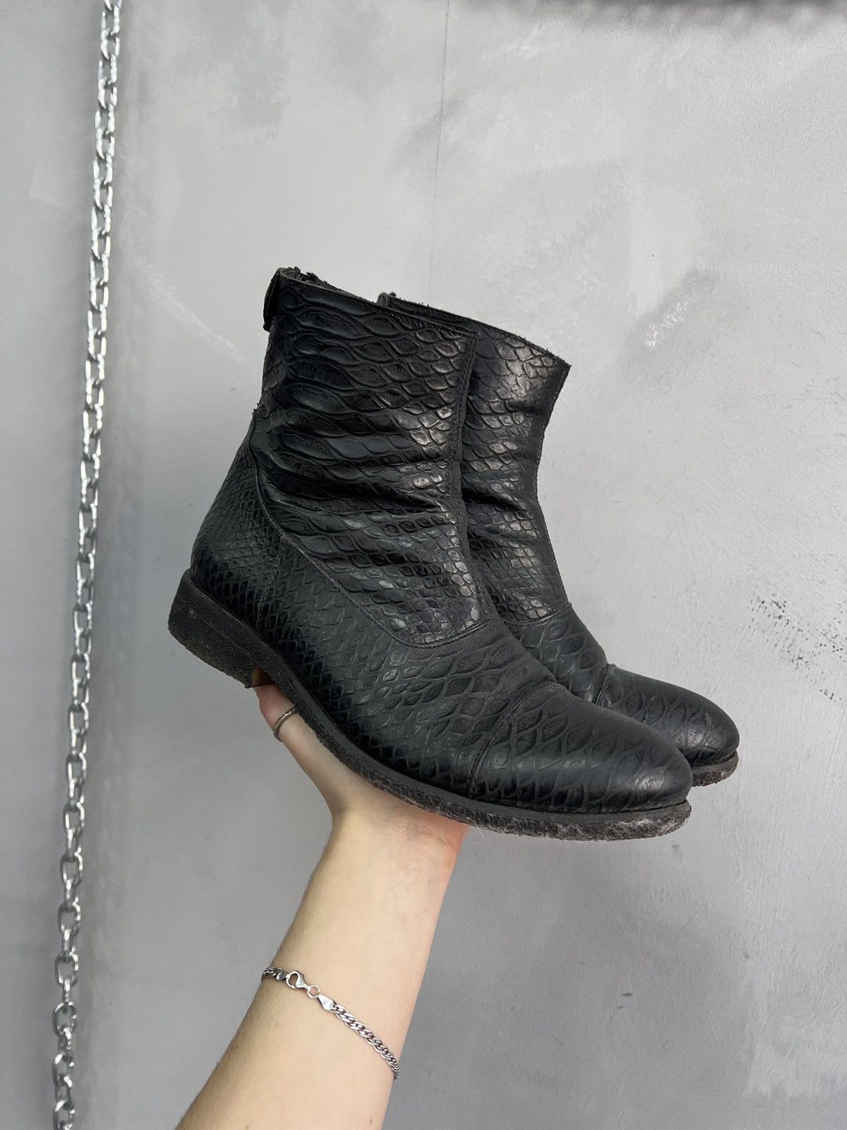 Billi Bi black python leather boots western guidi style