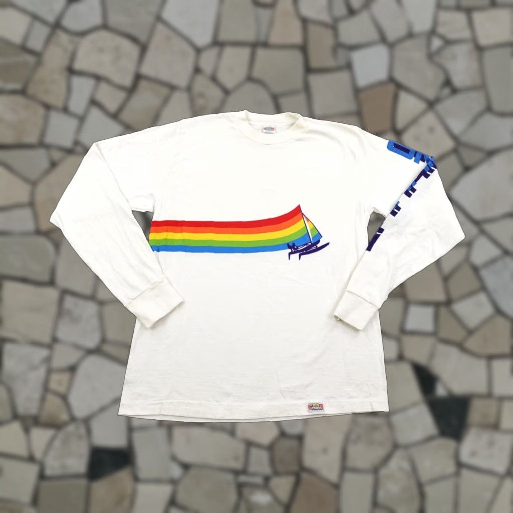 Vintage VINTAGE Crazy Shirts T-Shirt Mens Medium White Rainbow Sailboat 80s Graphic Beach Nautical Size US M / EU 48-50 / 2 - 1 Thumbnail