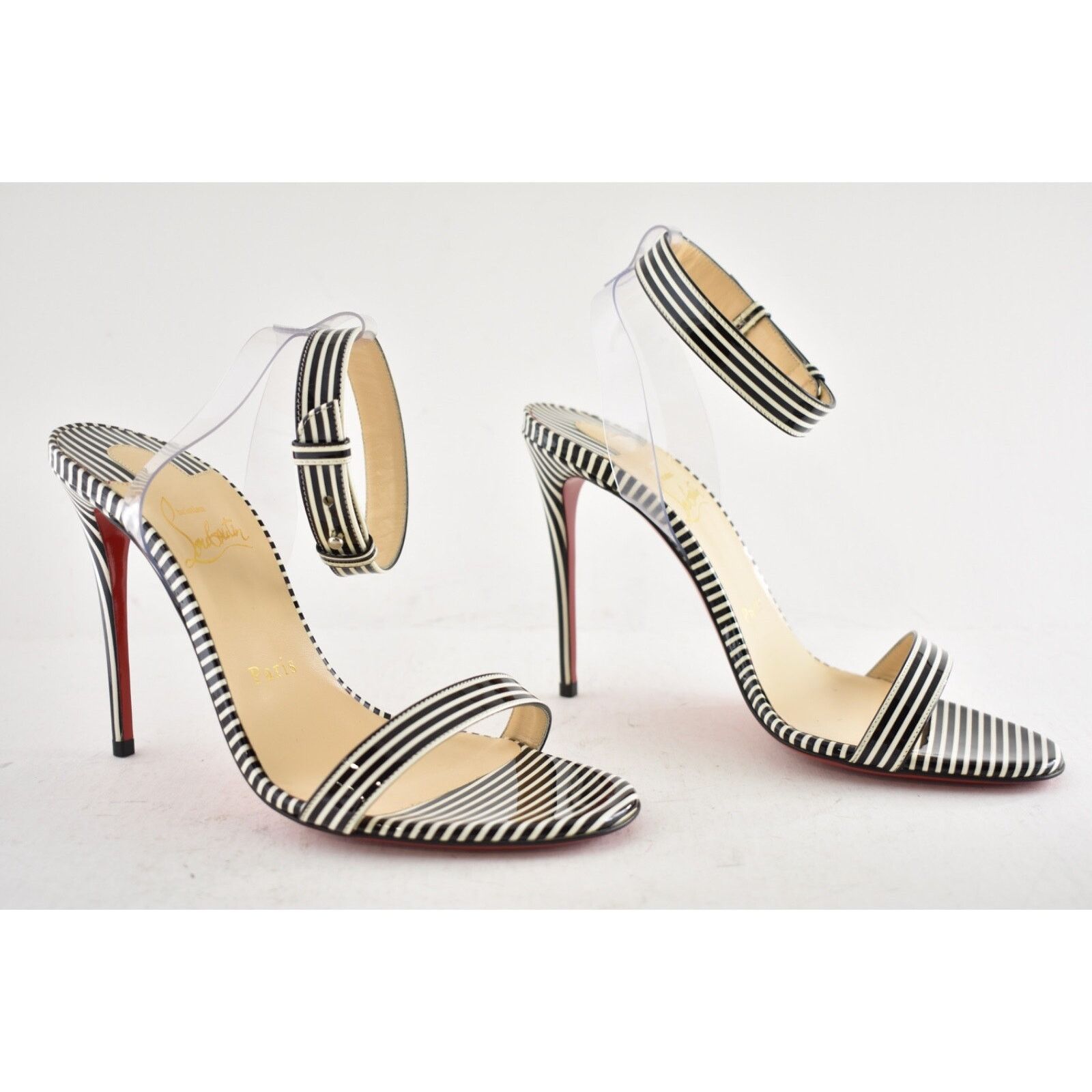 Christian Louboutin Christian Louboutin Jonatina 100 Black White Stripes Patent Size US 7 / IT 37 - 5 Thumbnail