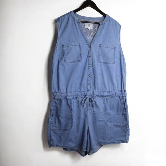 Torrid Torrid Drawstring Waist Romper - Denim Style Plus Size 2X Size 42" / US 20 - 1 Thumbnail