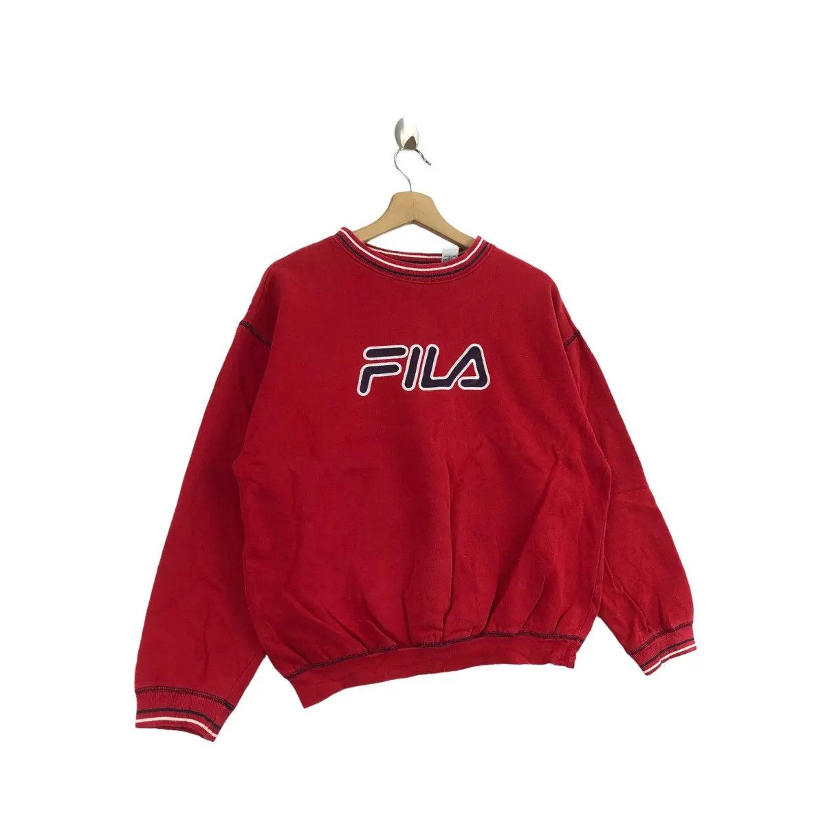 Fila Vintage 90’ FILA ITALIA Embroidered Ringer Red Sweatshirt Size L / US 10 / IT 46 - 3 Thumbnail