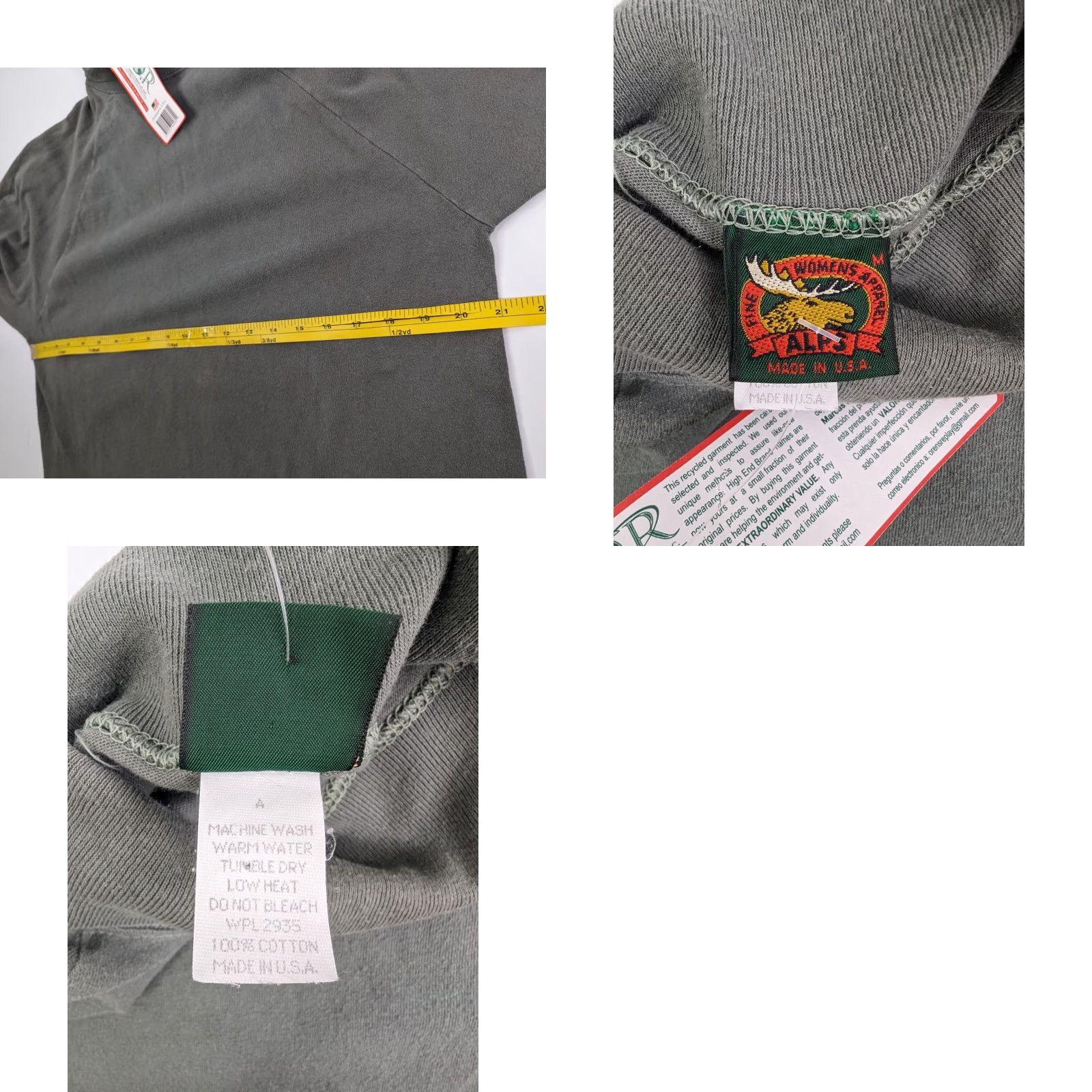 Vintage Alps Womens Sweater Pullover Turtleneck Medium Gray Green 100% Cotton USA Knit Long Sleeve Vintage No Size M / US 6-8 / IT 42-44 - 8 Thumbnail