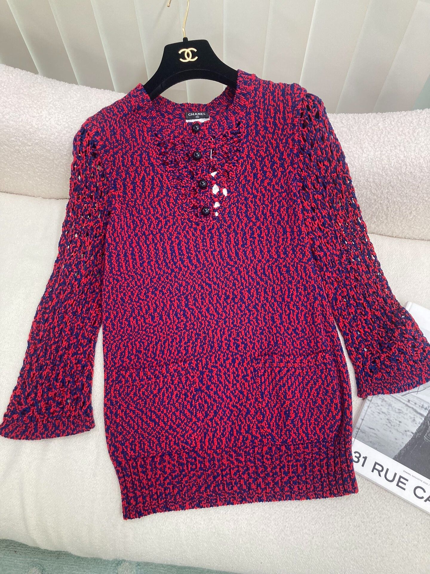 Chanel Chanel Red Blue Open Knit Sweater Size US S / EU 44-46 / 1 - 1 Thumbnail
