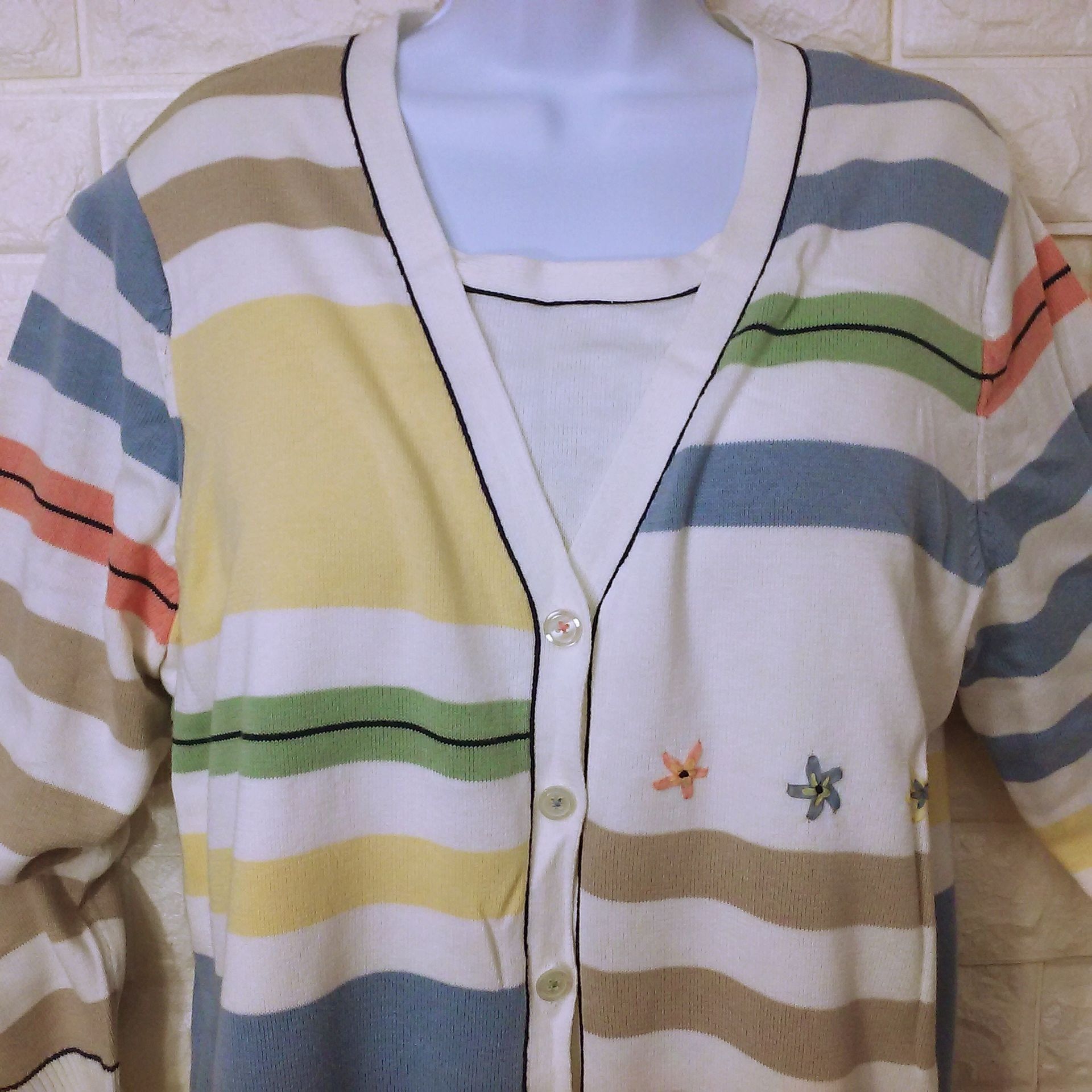 Vintage 90s Koret Knit Cardigan Top Novelty Sweater Striped Classic Size L / US 10 / IT 46 - 4 Thumbnail