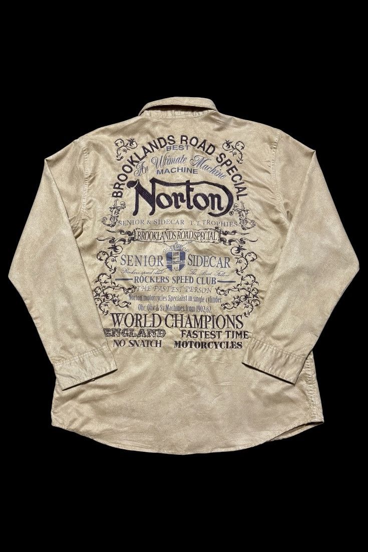 Norton SUEDE NORTON MOTORCYCLE EMBROIDERY BUTTON UP SHIRT Size US XXL / EU 58 / 5 - 1 Thumbnail
