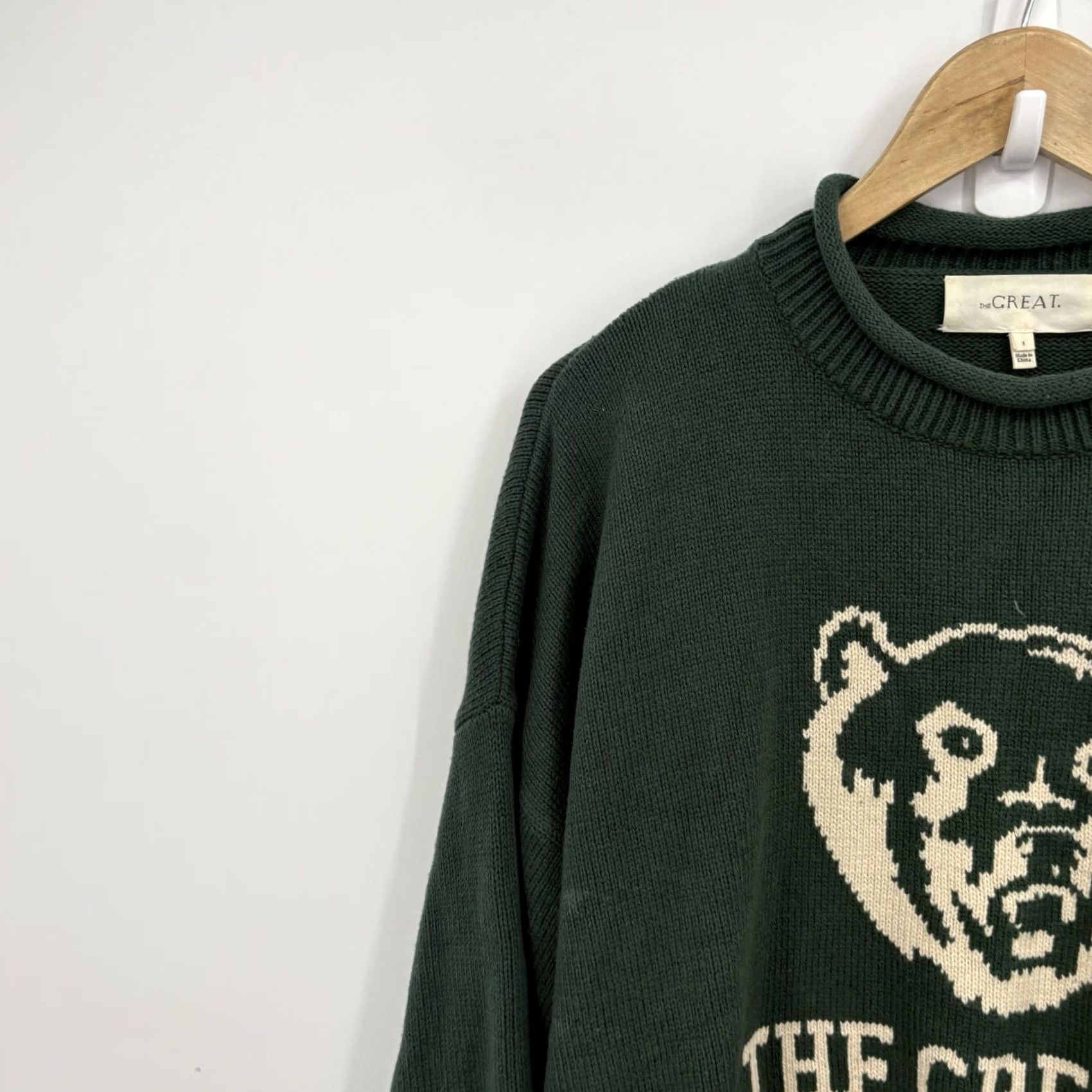 THE GREAT The Great Sweater Small Ivy Roll Neck Pullover Women S Green Cotton Knit Logo Embroidered Vintage Preppy 90s Money Classic Casual Business Size S / US 4 / IT 40 - 2 Thumbnail