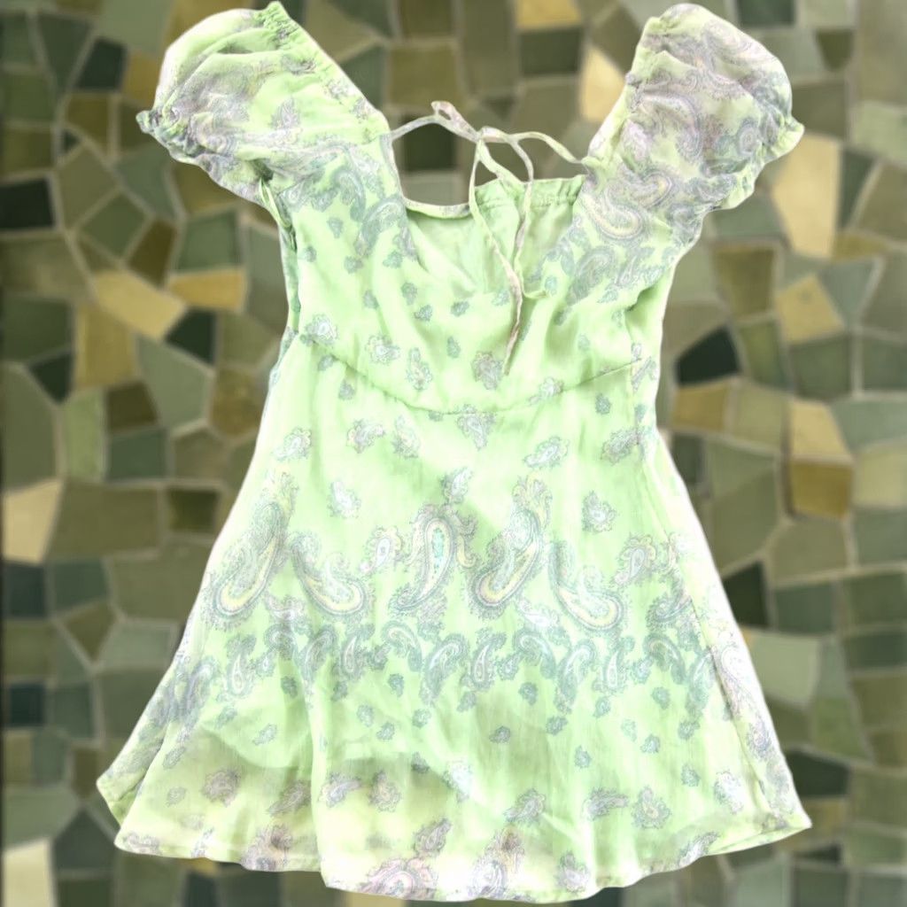 Urban Outfitters URBAN OUTFITTERS Lime Green Pink Paisley Floral Sheer Cap Sleeve Short Dress M Size 32" / US 10 / IT 46 - 1 Thumbnail