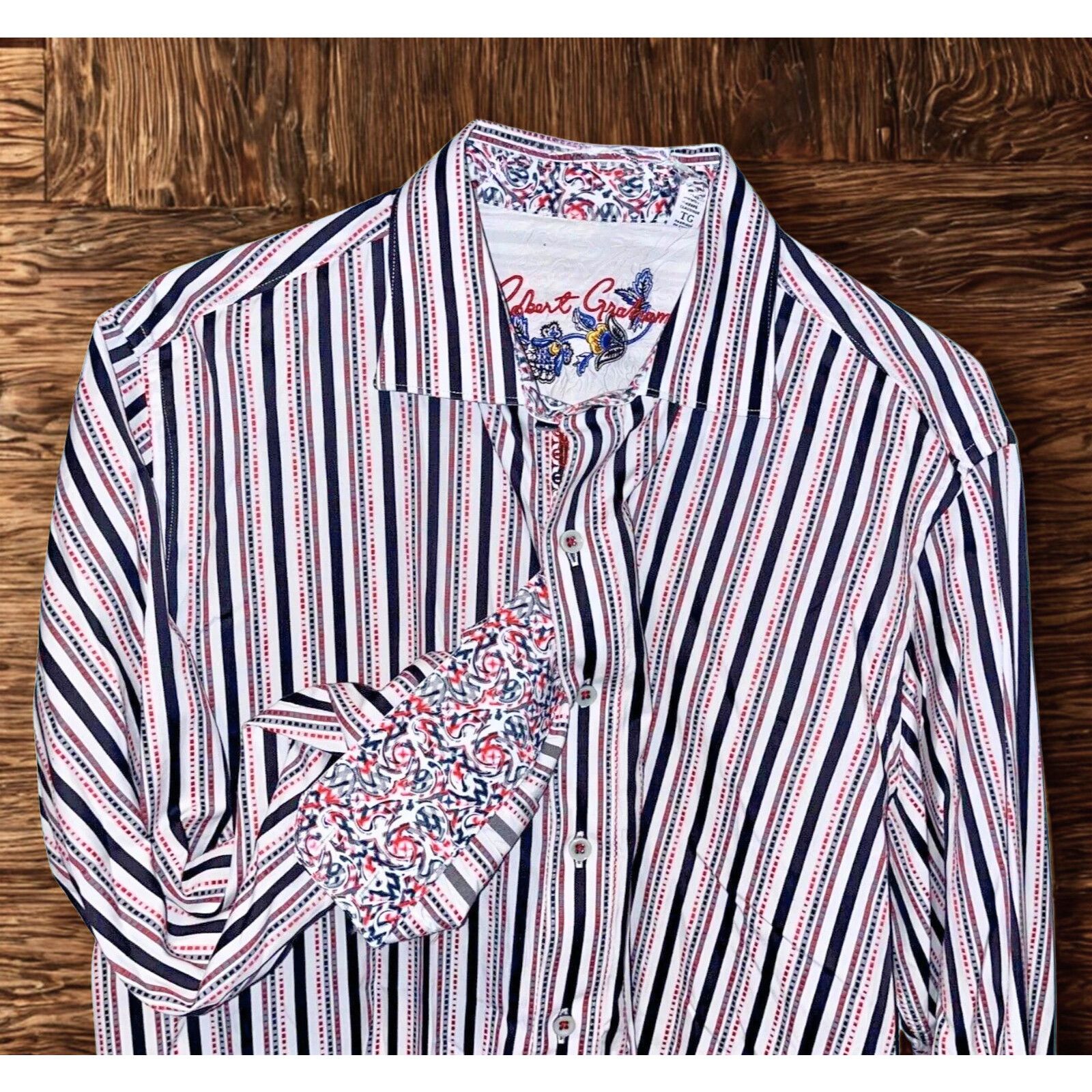 Robert Graham Robert Graham Flip Cuff Striped Button Down Shirt Sz XL NWOT Size US XL / EU 56 / 4 - 1 Thumbnail