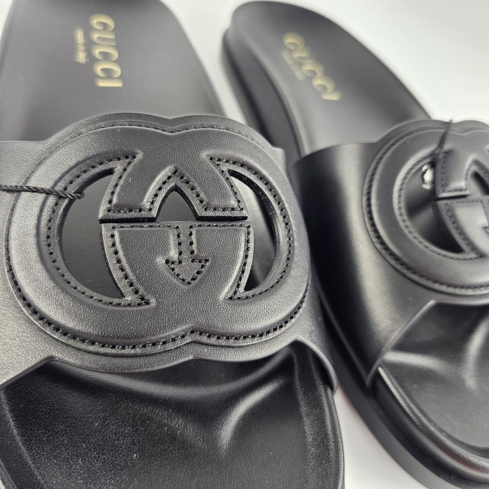 Gucci GUCCI Interlocking G $920 Black Leather Sandals New & Authen Size US 6 / IT 36 - 7 Thumbnail