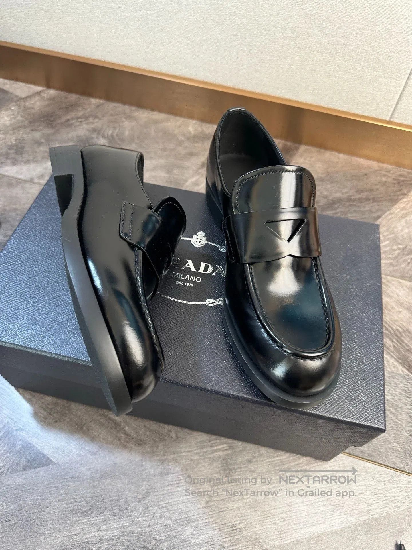 Prada Prada Black Leather Triangle Logo Loafers. Size US 5 / IT 35 - 1 Thumbnail