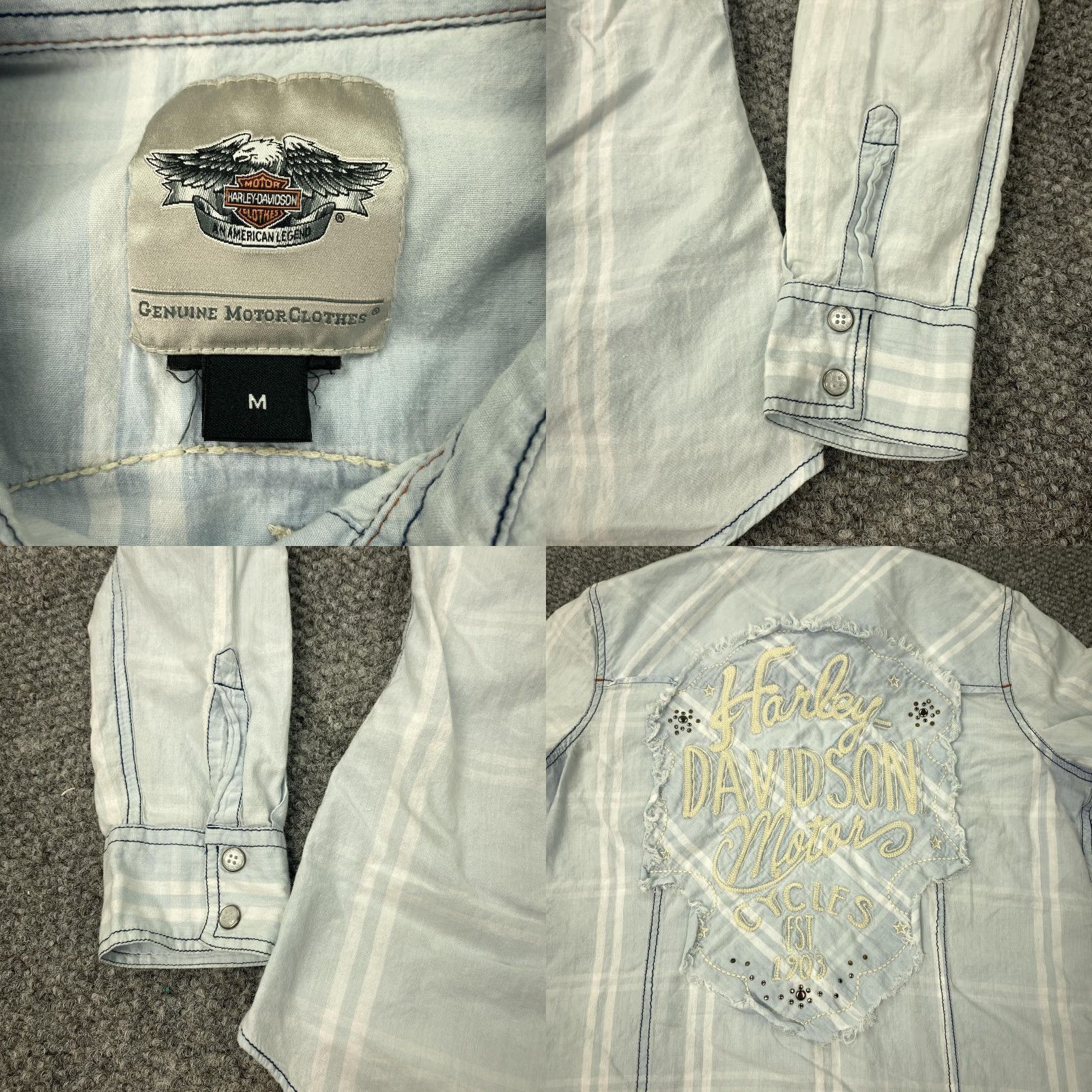 Harley Davidson Harley-Davidson Women’s Cotton Plaid Western Shirt Medium Blue Denim Casual Biker Motorcycle Size M / US 6-8 / IT 42-44 - 8 Thumbnail