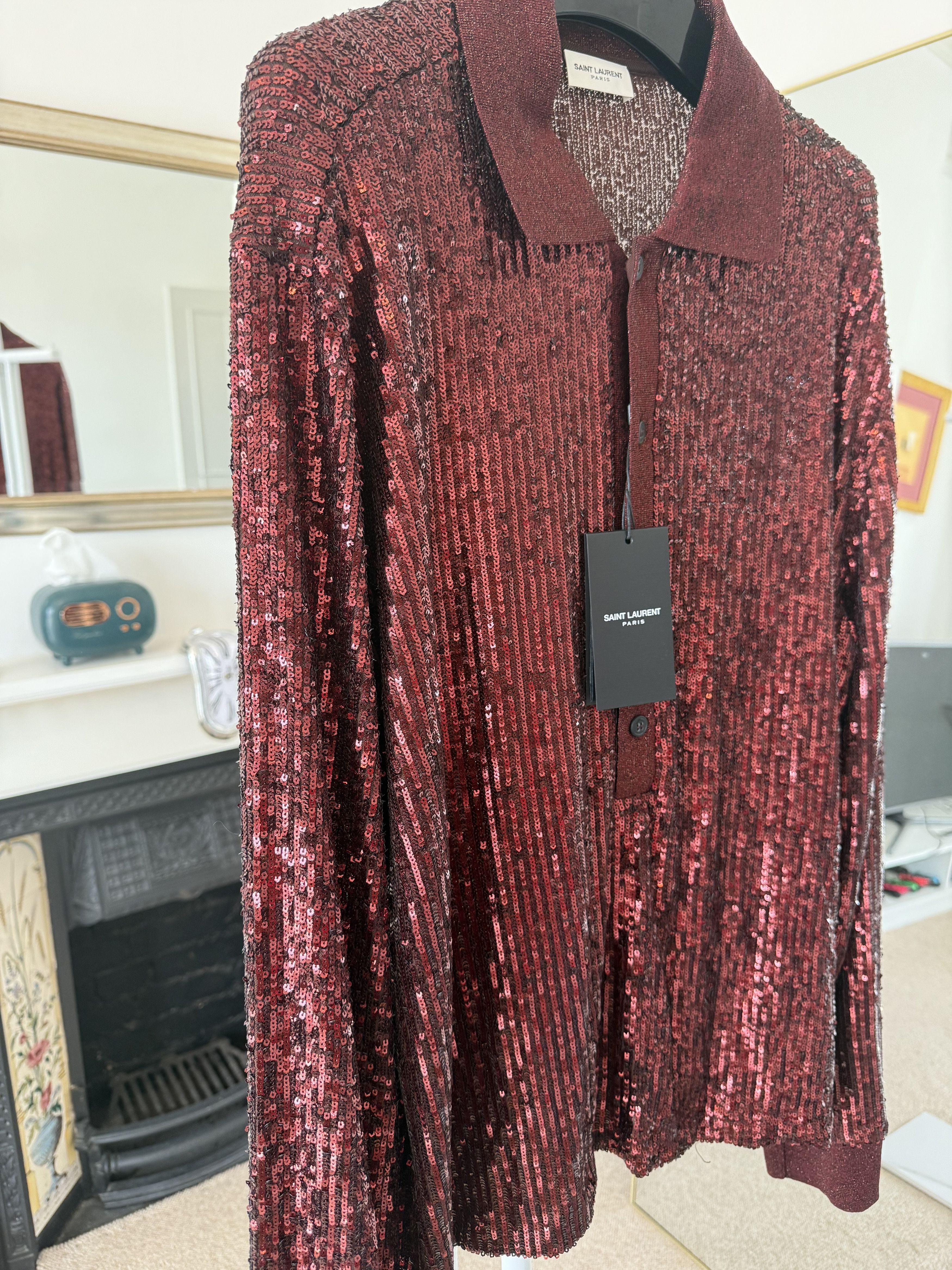 Saint Laurent Paris SS22 Saint Laurent Long Sleeve Sequin Polo Shirt Size US M / EU 48-50 / 2 - 9 Thumbnail