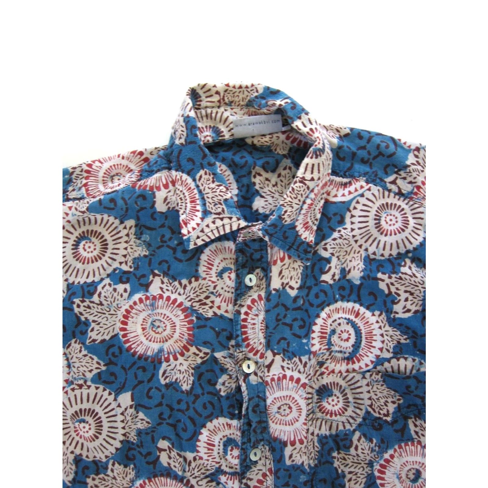 Vintage Vtg Arawalk West Indies Cotton Blue Floral Button Down Short Sleeve Shirt L Size US L / EU 52-54 / 3 - 3 Thumbnail