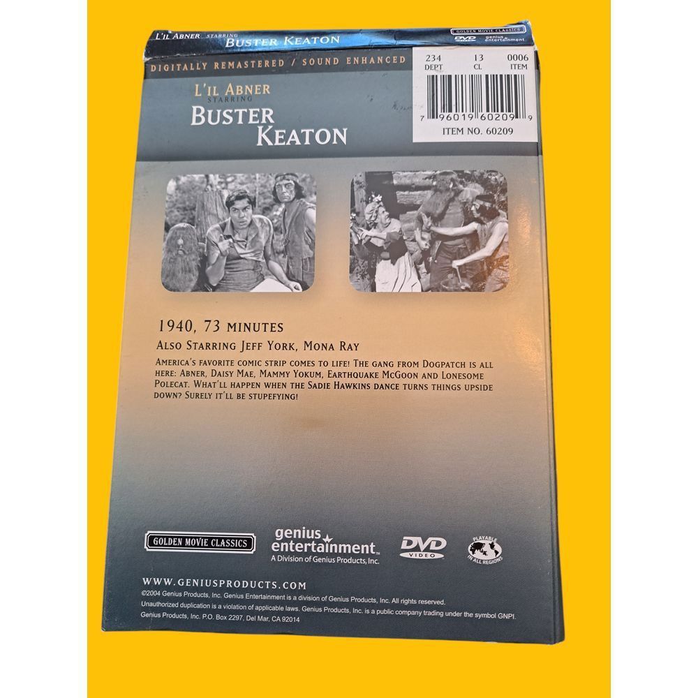 Other L'il Abner Buster Keaton DVD 1940 Golden MovieClassics Digit Size ONE SIZE - 4 Thumbnail