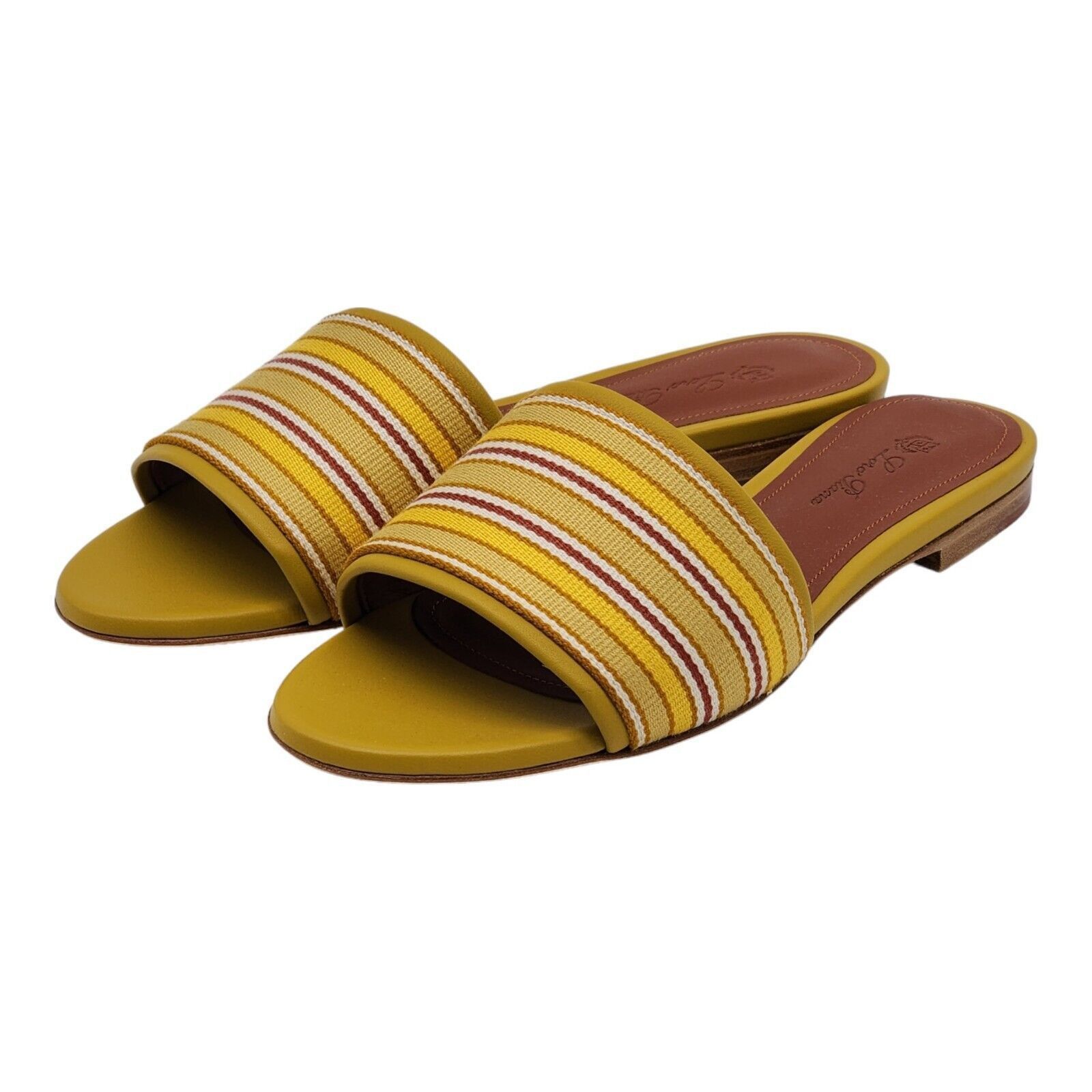Loro Piana The Suitcase Stripe Sandals Fabric Leather Yellow 36.5 $750 Size US 6.5 / IT 36.5 - 1 Thumbnail