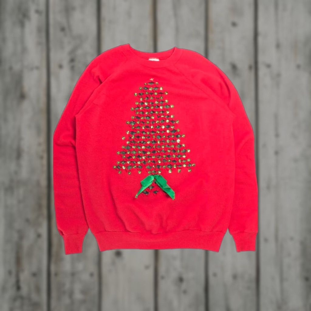 Vintage VINTAGE Red Ugly Christmas Sweatshirt 58216 X-Large Red Cotton / Polyester Pannill Men’s XL Womens XXL Christmas Trees Sweatshirt Mens Womens Size XL / US 12-14 / IT 48-50 - 1 Thumbnail
