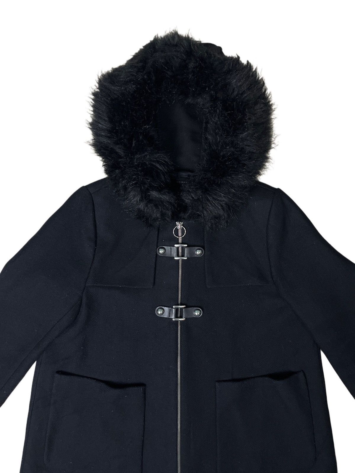 If Six Was Nine × Zara Zara Woman Faux Fur Hoodie Wool Coat Size L / US 10 / IT 46 - 3 Thumbnail