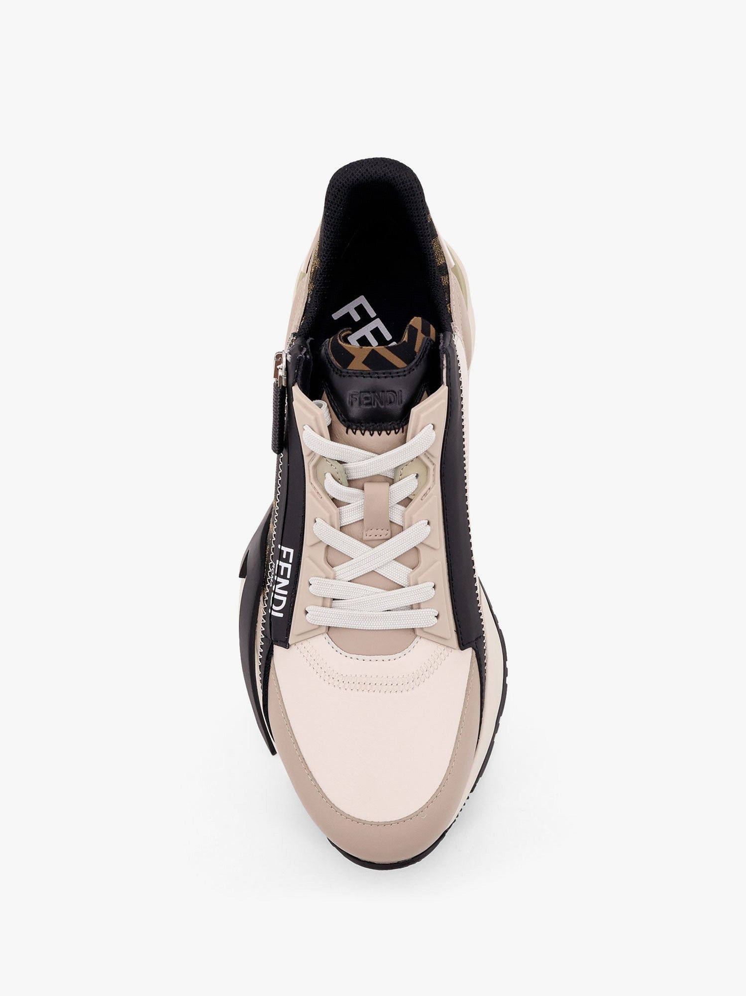 スニーカー Fendi Light Grey Leather Domino Sneakers FENDI Woven Fabric FF Womens Domino Low Top Sneakers 36