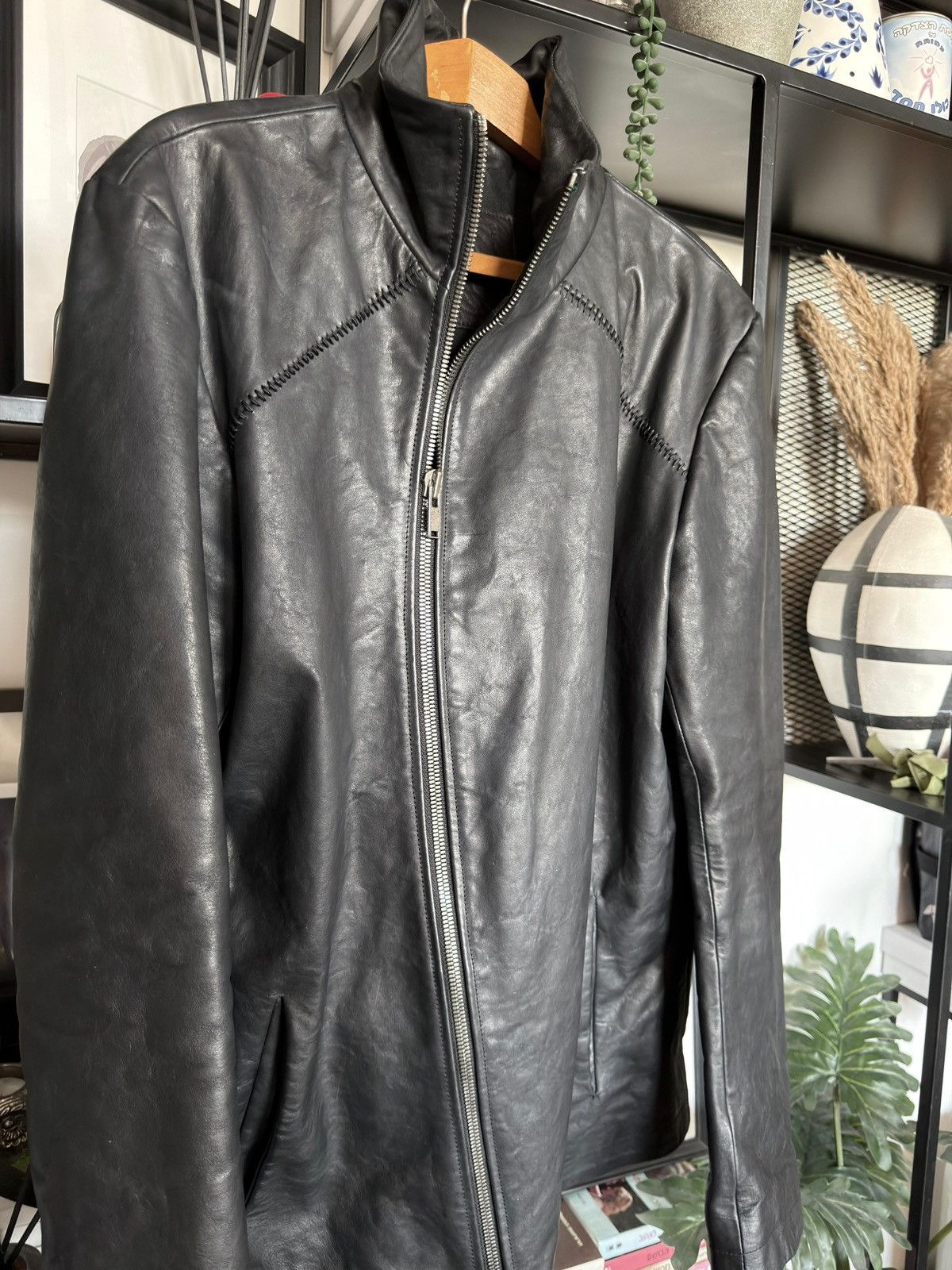 10sei0otto OverLock high neck leather jacket