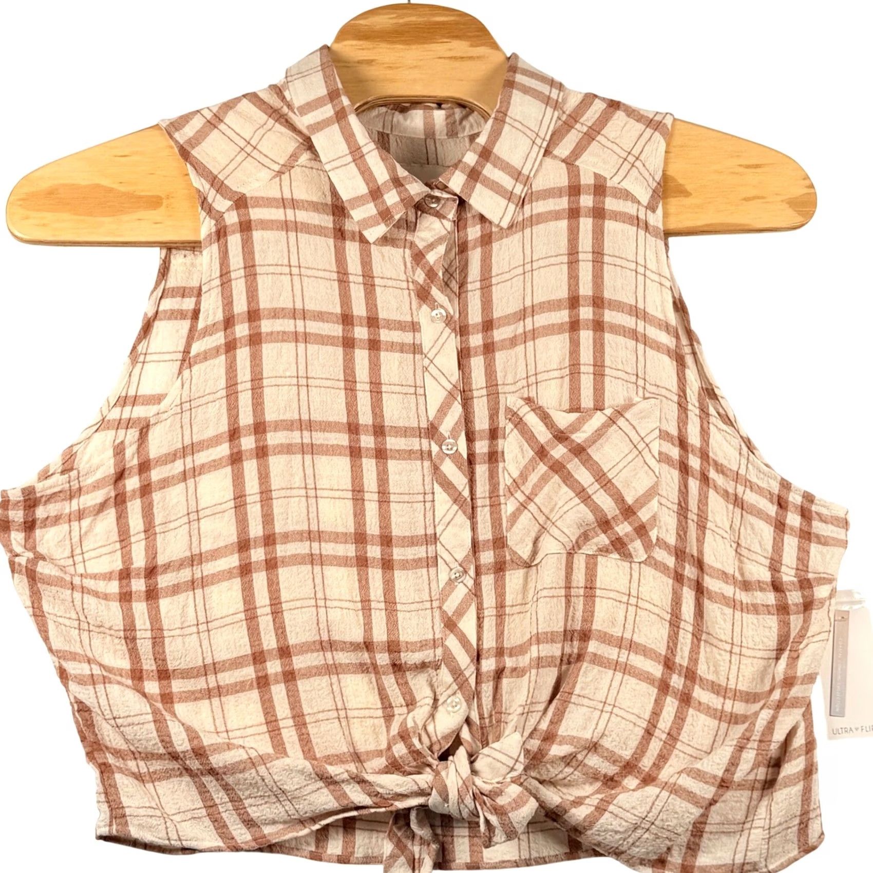 Vintage VINTAGE Ultra Flirt Plaid Crop Top Sleeveless Button Front Tie-Front Collared 3X Womens Boho Western Casual Festival Summer Size XXL / US 16-18 / IT 52-54 - 2 Thumbnail