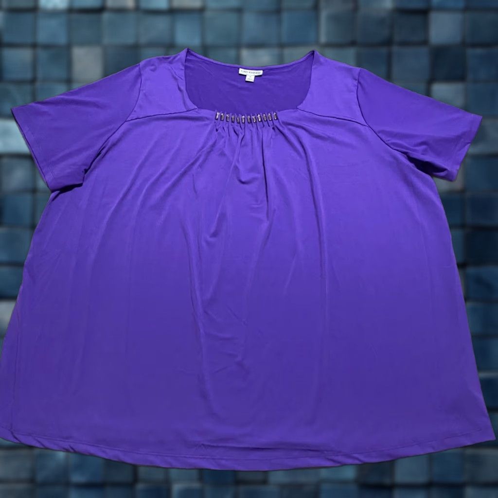 Vintage Catherines Blouse Shirt 2X Womens Purple Short Sleeve Square Neck Casual Size XXL / US 16-18 / IT 52-54 - 1 Thumbnail