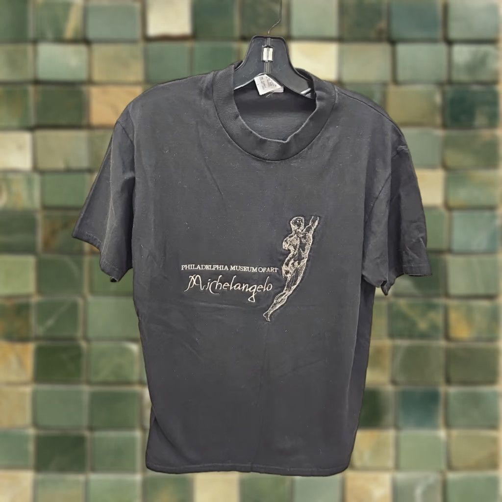 Vintage VINTAGE Philadelphia Museum Of Art Michelangelo Embroidered Shirt Mens M Black Cotton 1990s Art T-Shirt Size US M / EU 48-50 / 2 - 1 Thumbnail