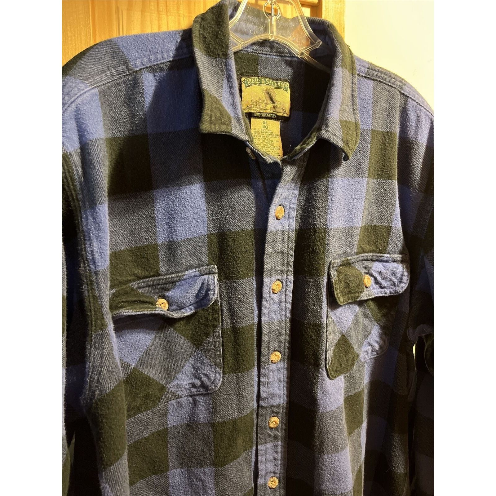 Field & Stream Field & Stream Men XL Blue Plaid Button Cotton Flannel Shirt Size US XL / EU 56 / 4 - 4 Thumbnail