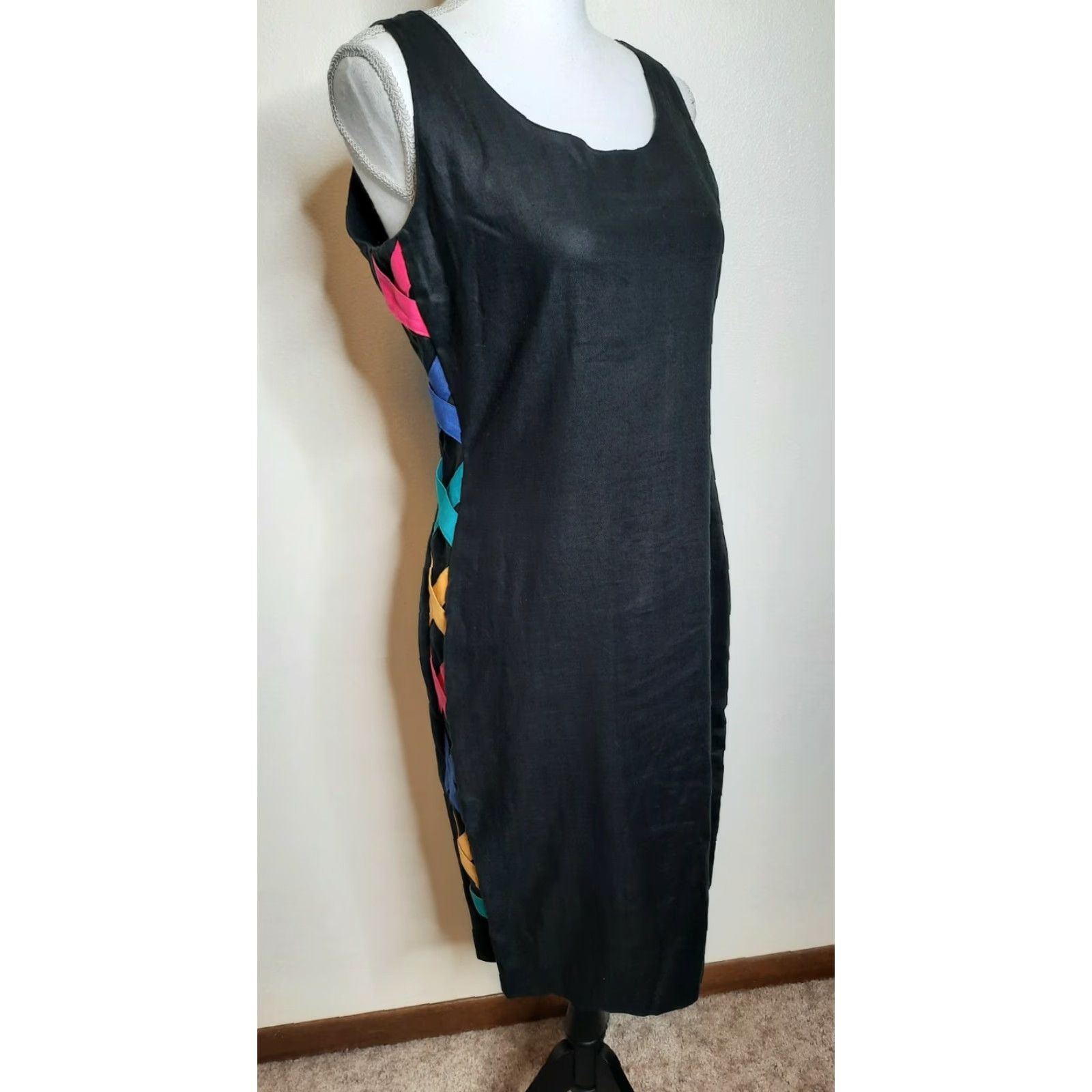 Etro VINTAGE Outlander Linen Retro Little Black Dress Cocktail Size 10 Medium M 90s - Wiggle/Pencil Mod/GoGo 1960s Black Size S/M Couture? Size S / US 4 / IT 40 - 4 Thumbnail
