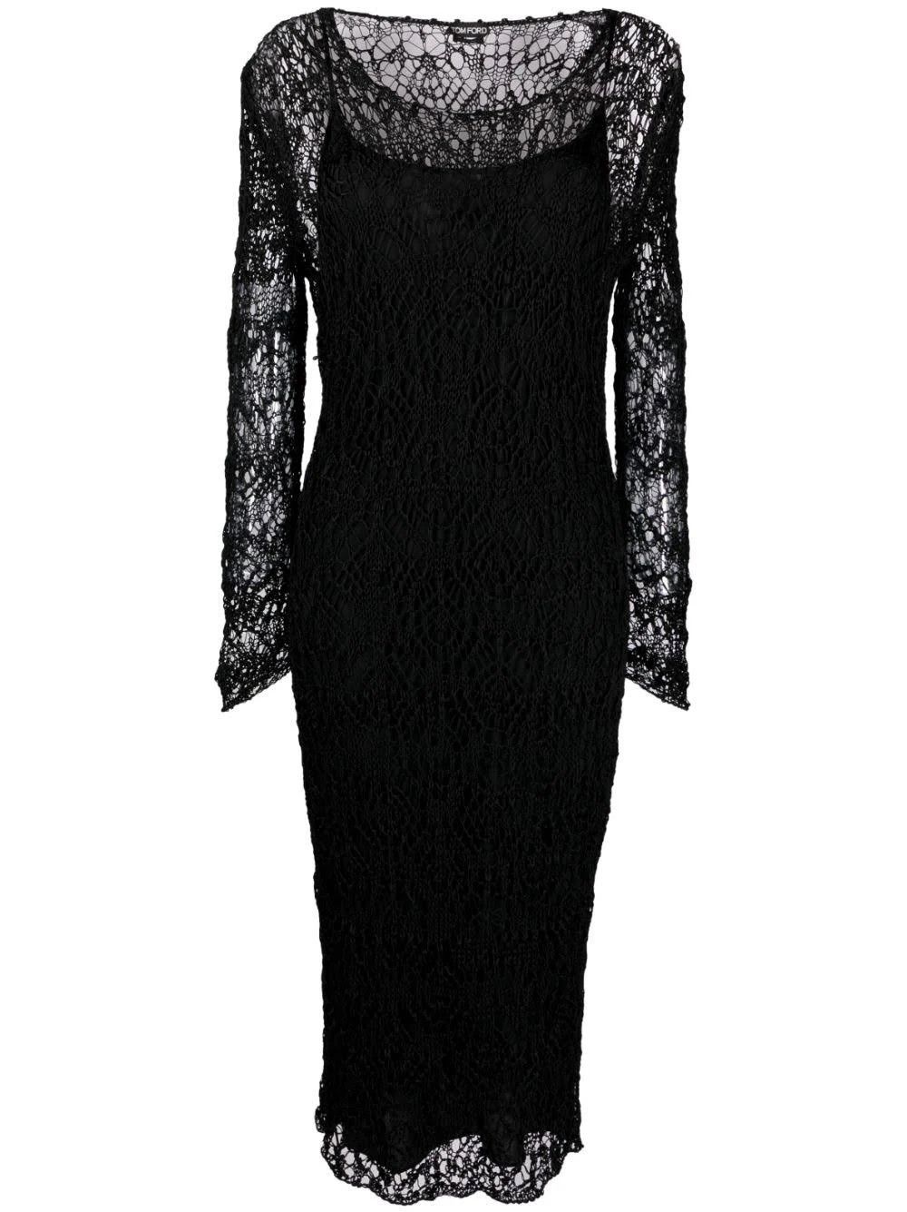 o1loc1c0624 ACK368 Lace Viscose Yarn Dress in Black