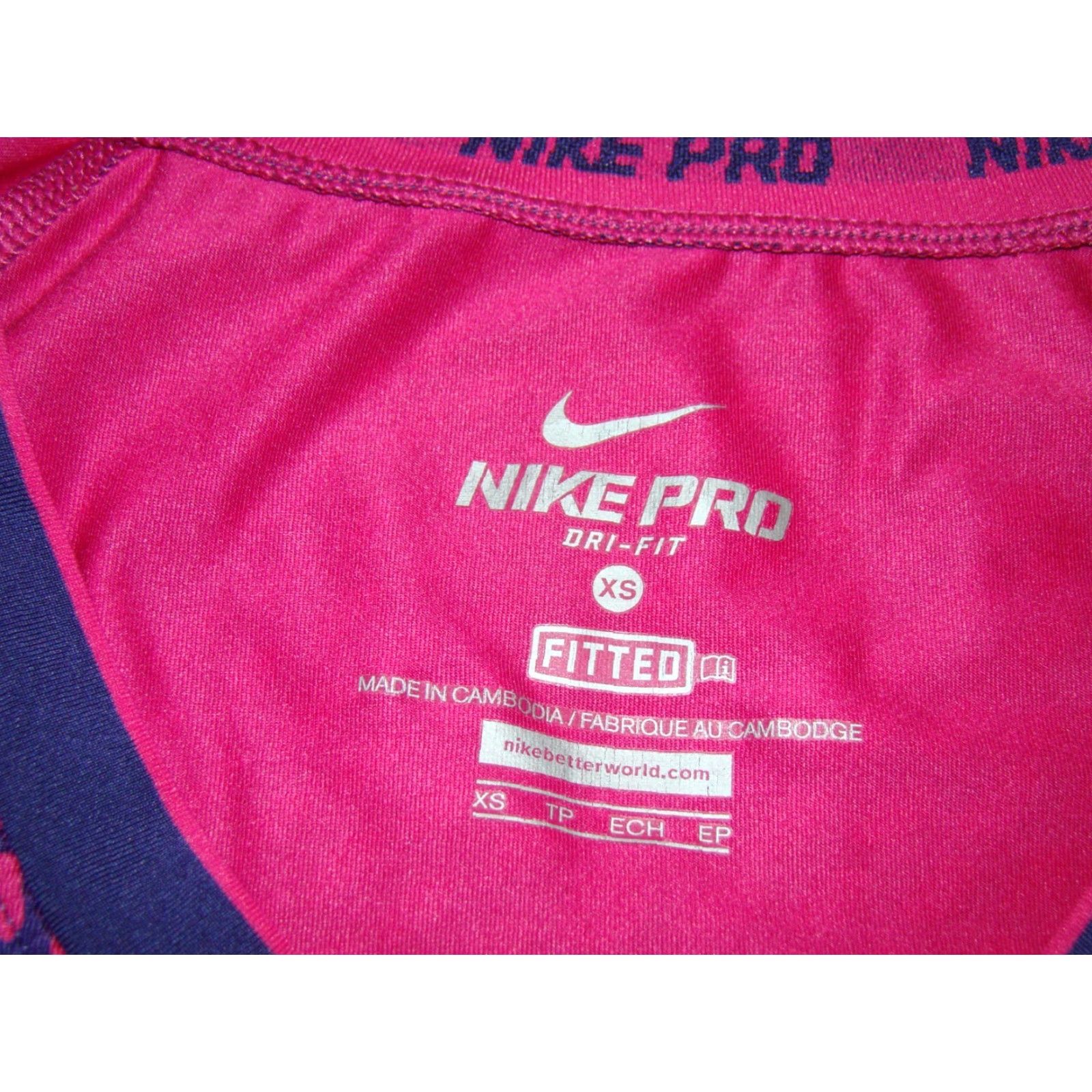 Nike Nike Pro Dri-Fit Womens XS Long Sleeve V-Neck Purple Pink Geometric Fitted Top Size XS / US 0-2 / IT 36-38 - 4 Thumbnail