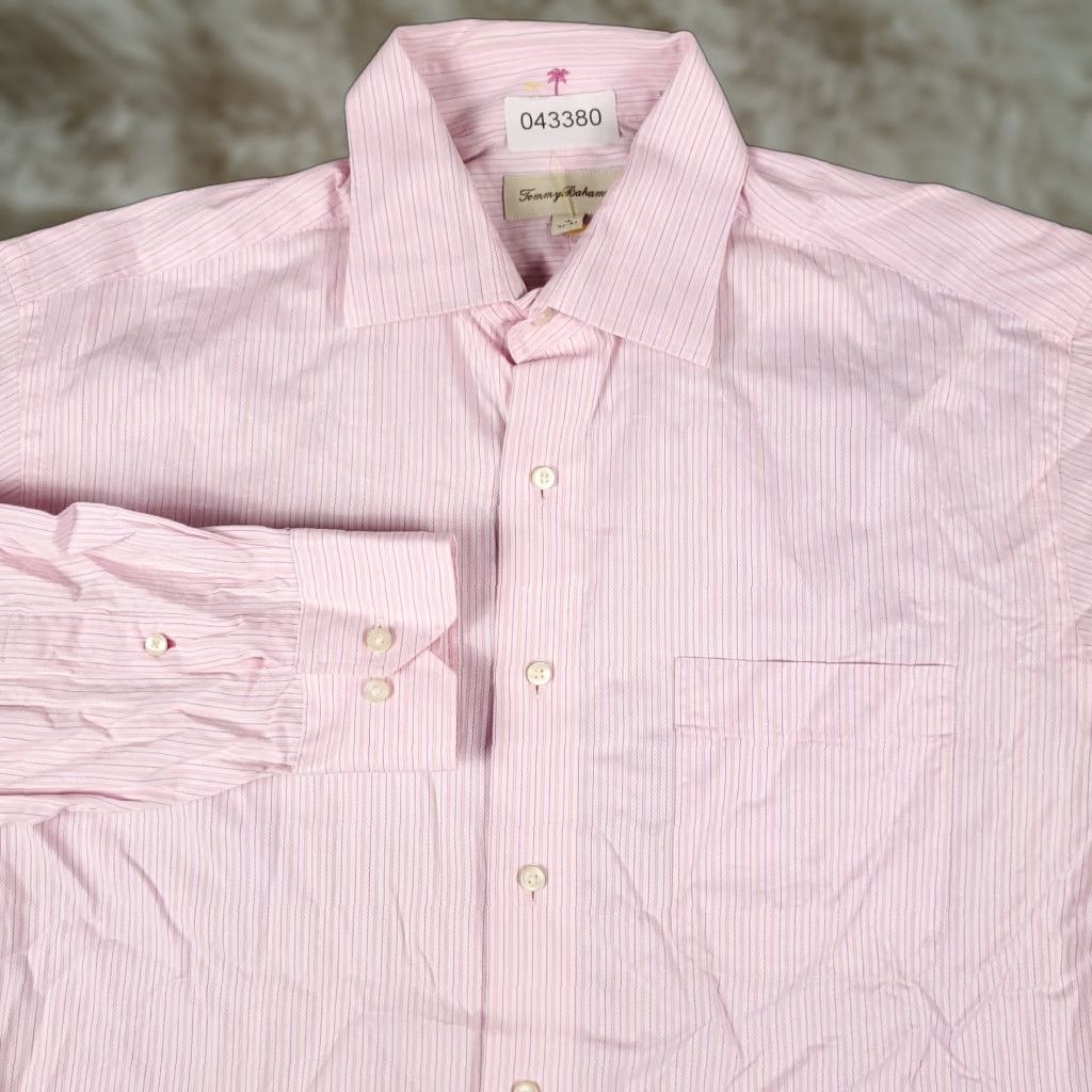 Tommy Bahama Tommy Bahama Shirt 16 Pink Dress Shirt Button Up Long Sleeve Striped Cotton Woven Mens Size 42R - 1 Thumbnail