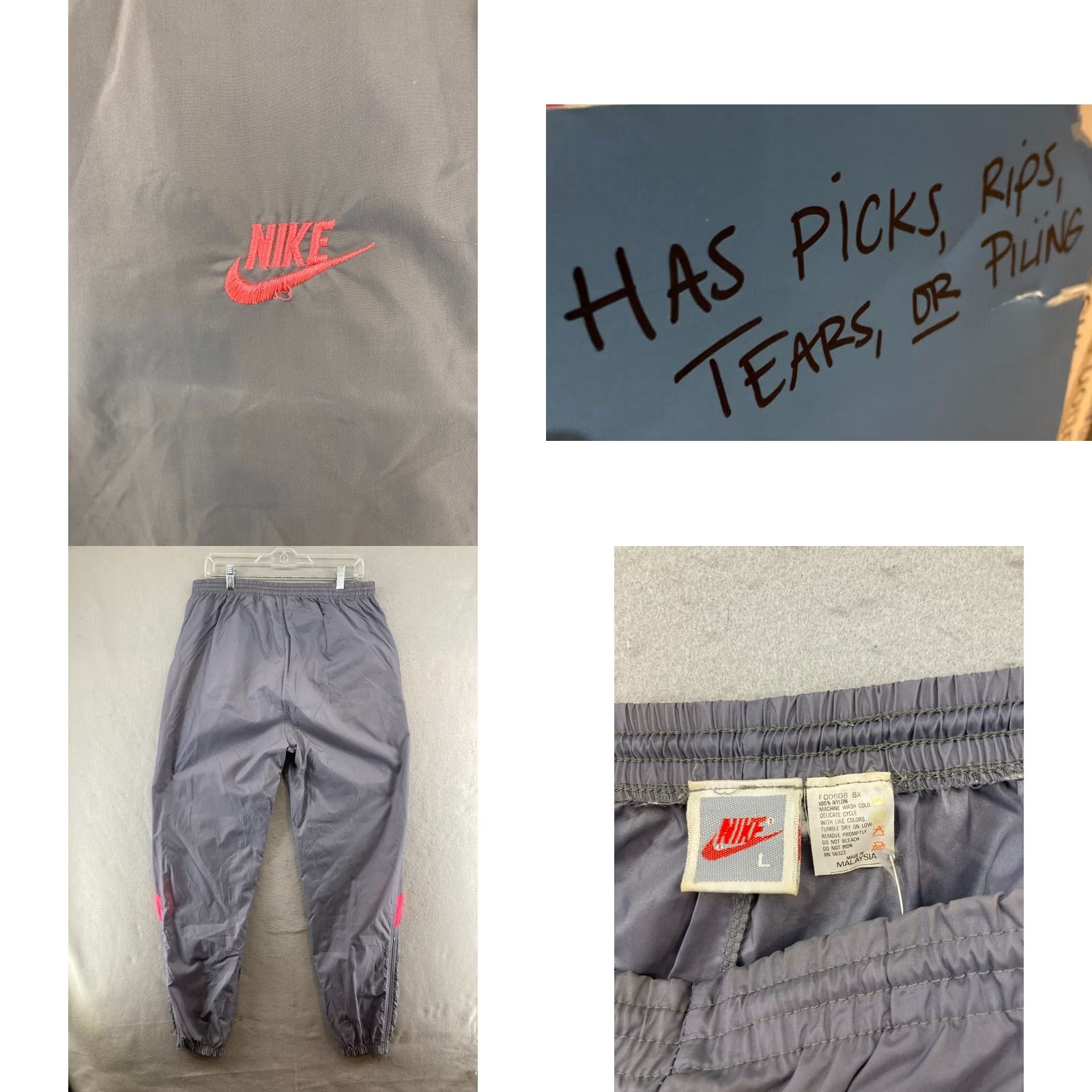 Nike Nike Womens Pants Jogger L Gray Pink Distressed Y2K 90s Athleisure Sports Light Nylon Blended Activewear Shoes? Size 36" / US 14 / IT 50 - 8 Thumbnail