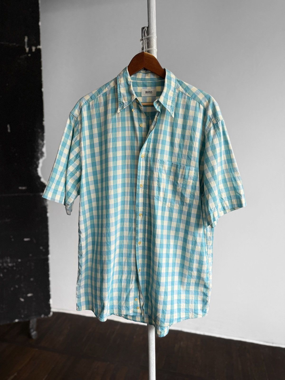 Hugo Boss Hugo Boss Blue Beige Check Short Sleeve Button Down Shirt Size US XL / EU 56 / 4 - 1 Thumbnail