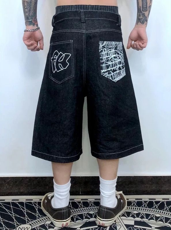 Japanese Brand Hip hop pocket embroidery letters jeans skater jorts Size US 32 / EU 48 - 1 Thumbnail